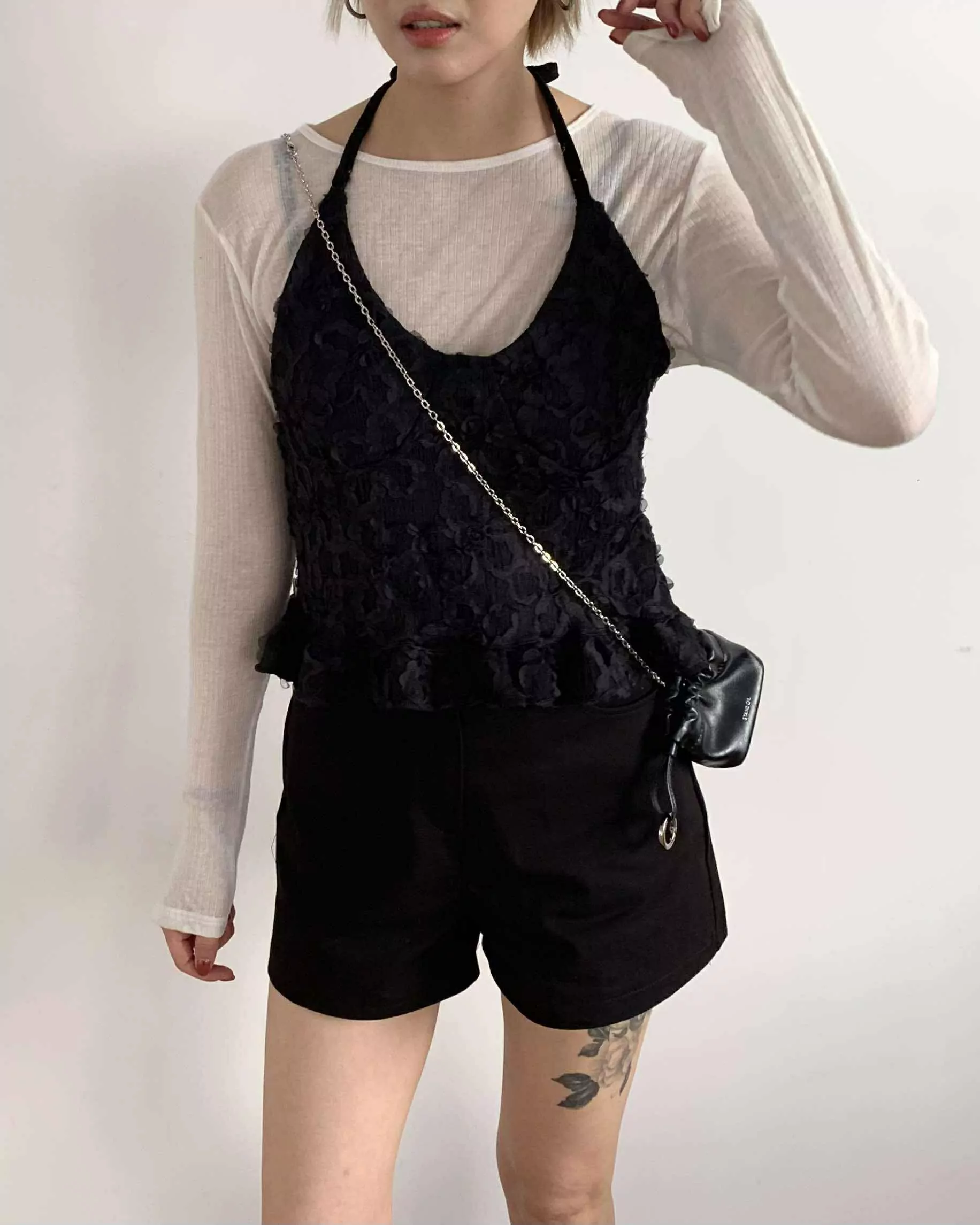 立體花朵小華麗背心 (黑)