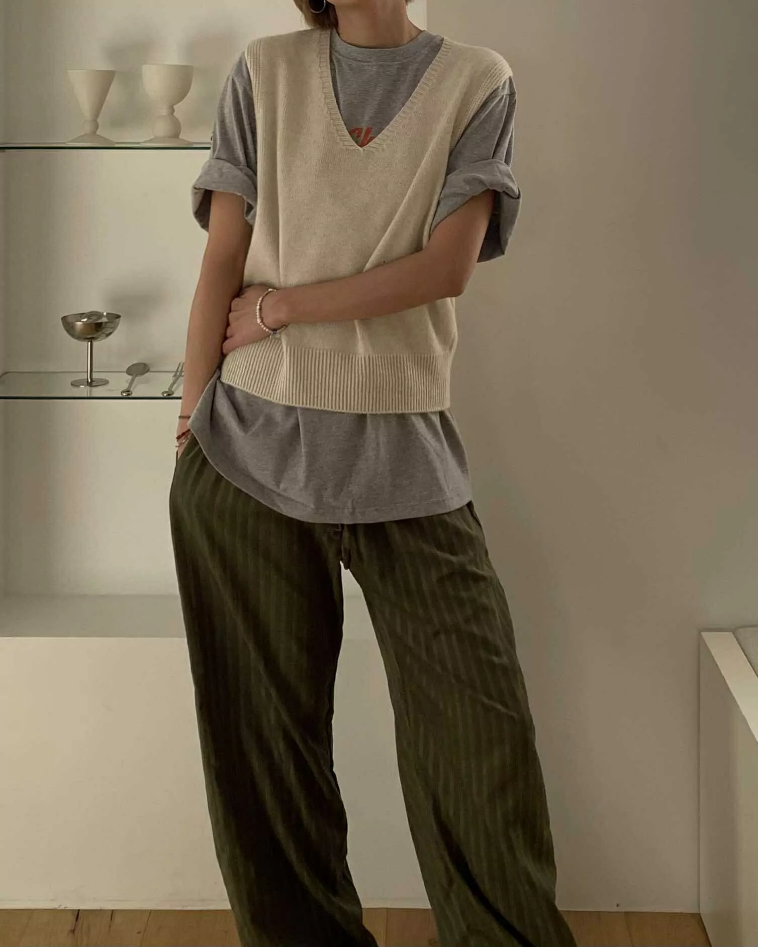 慵懶條紋長褲 (綠)