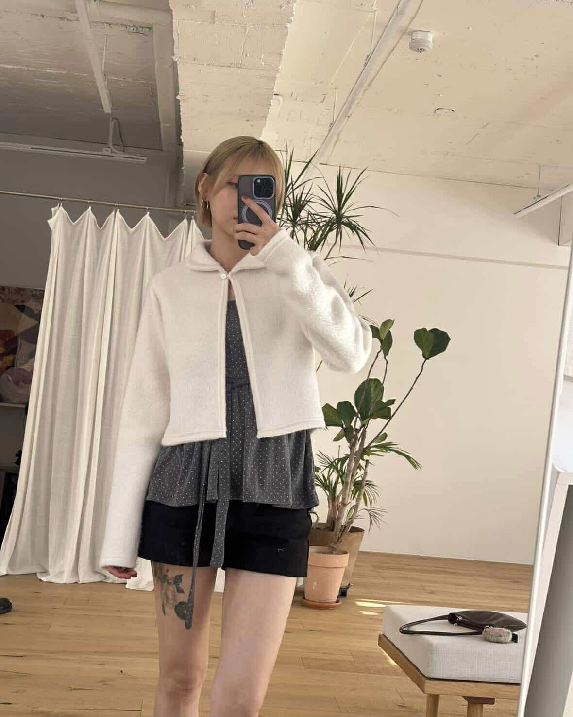 小領單釦摩毛外套 (白)