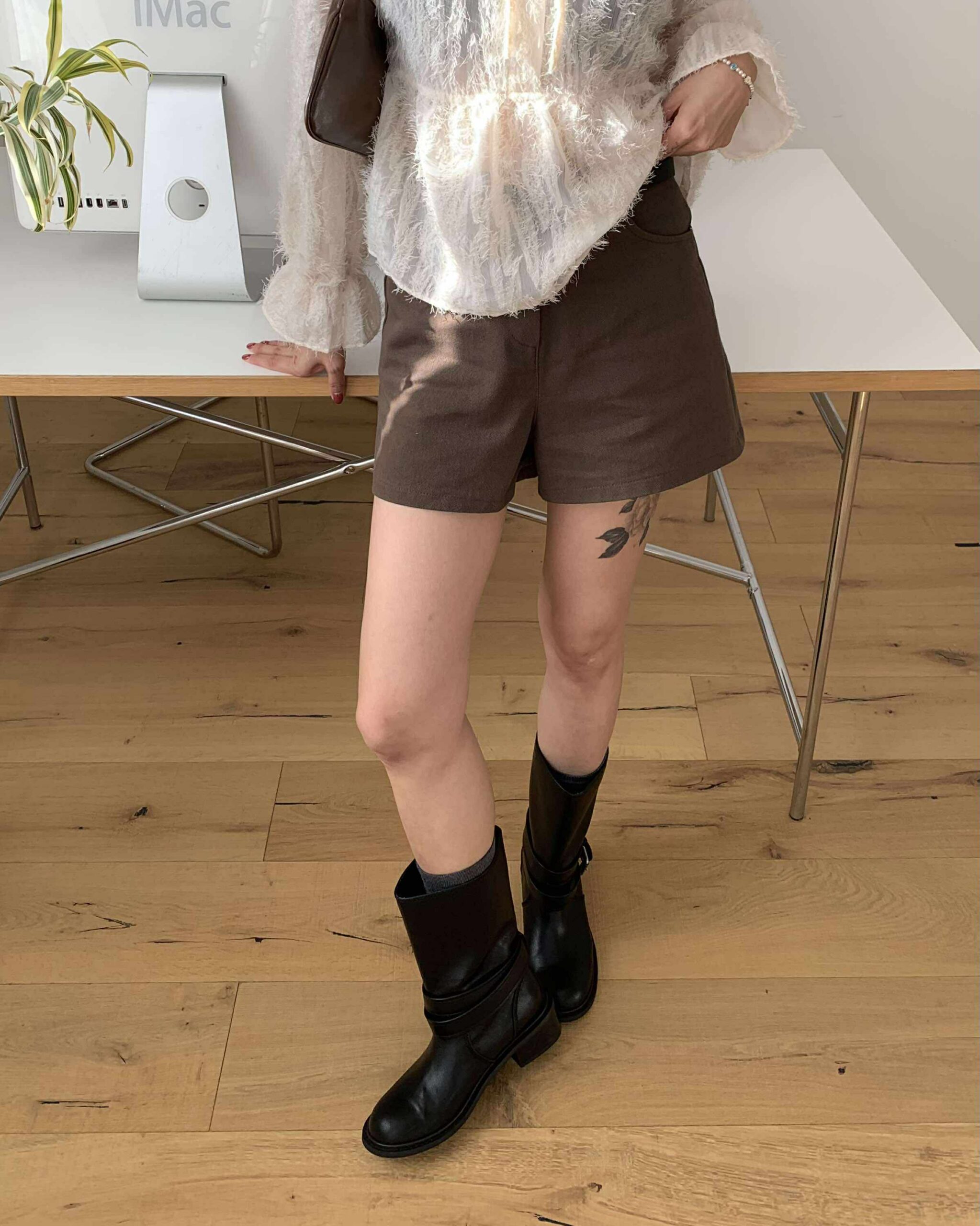 質感斜紋基礎短褲 (咖)