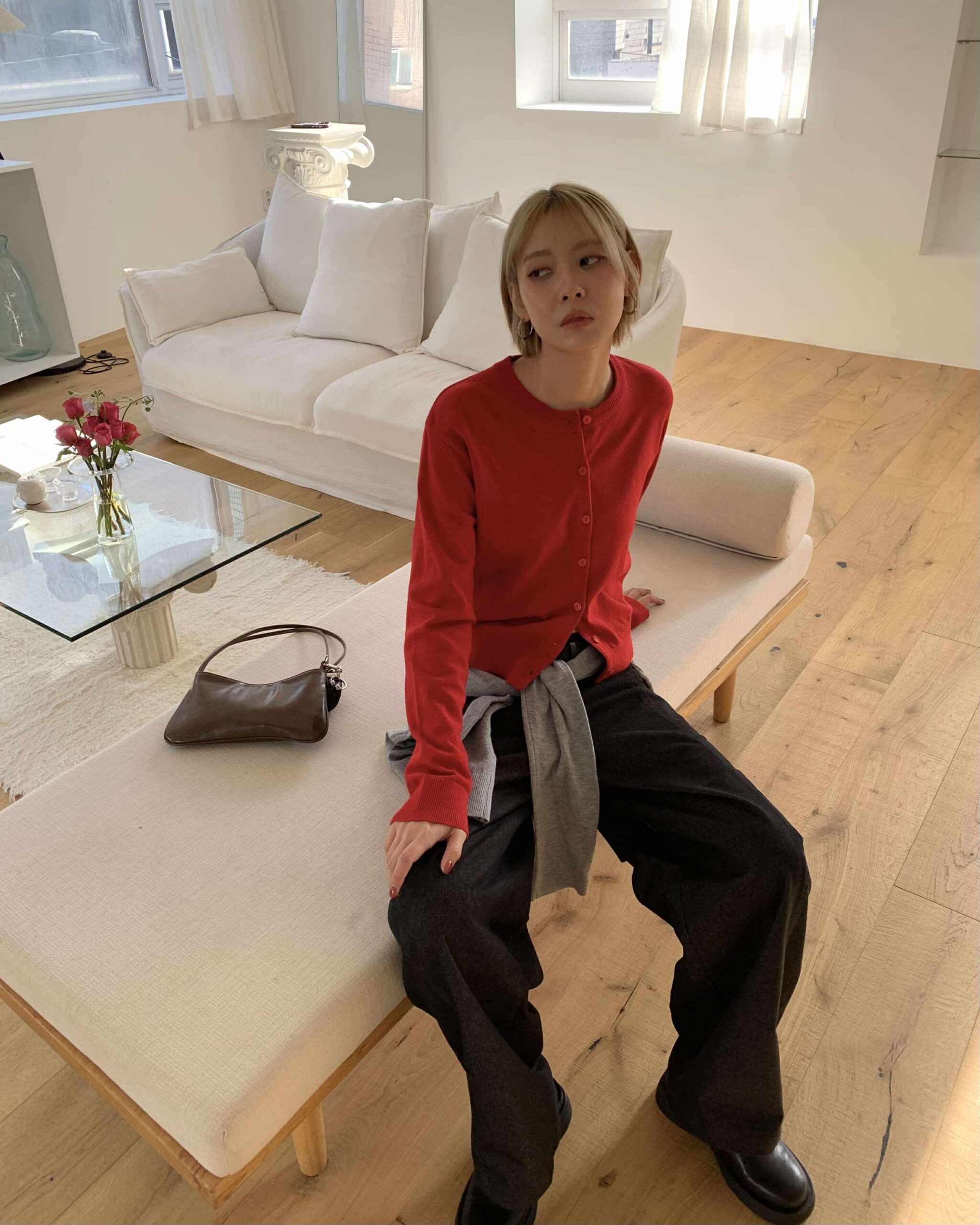 漢南洞圓領針織外套 (紅)