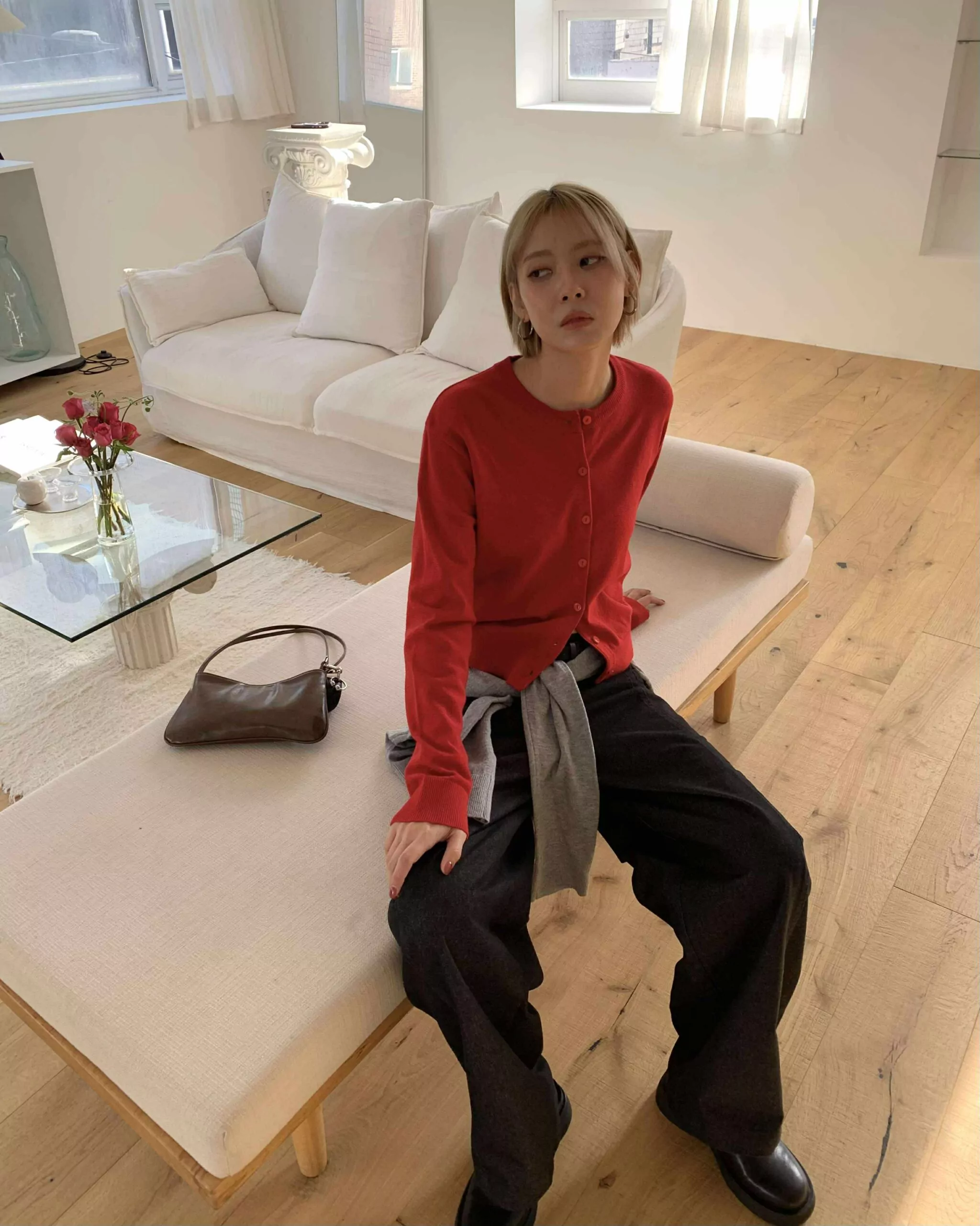 漢南洞圓領針織外套 (紅)