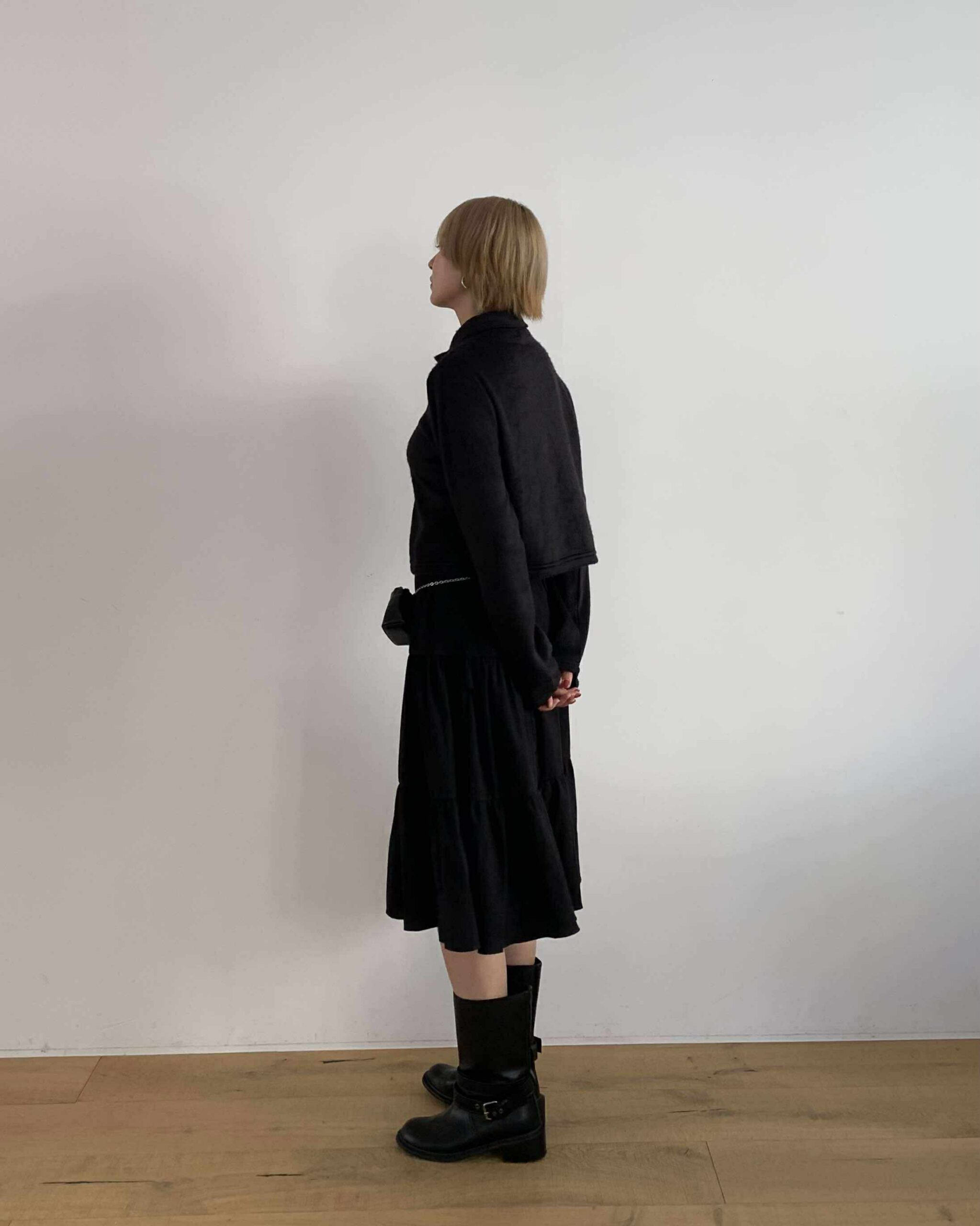 小領單釦摩毛外套 (黑)