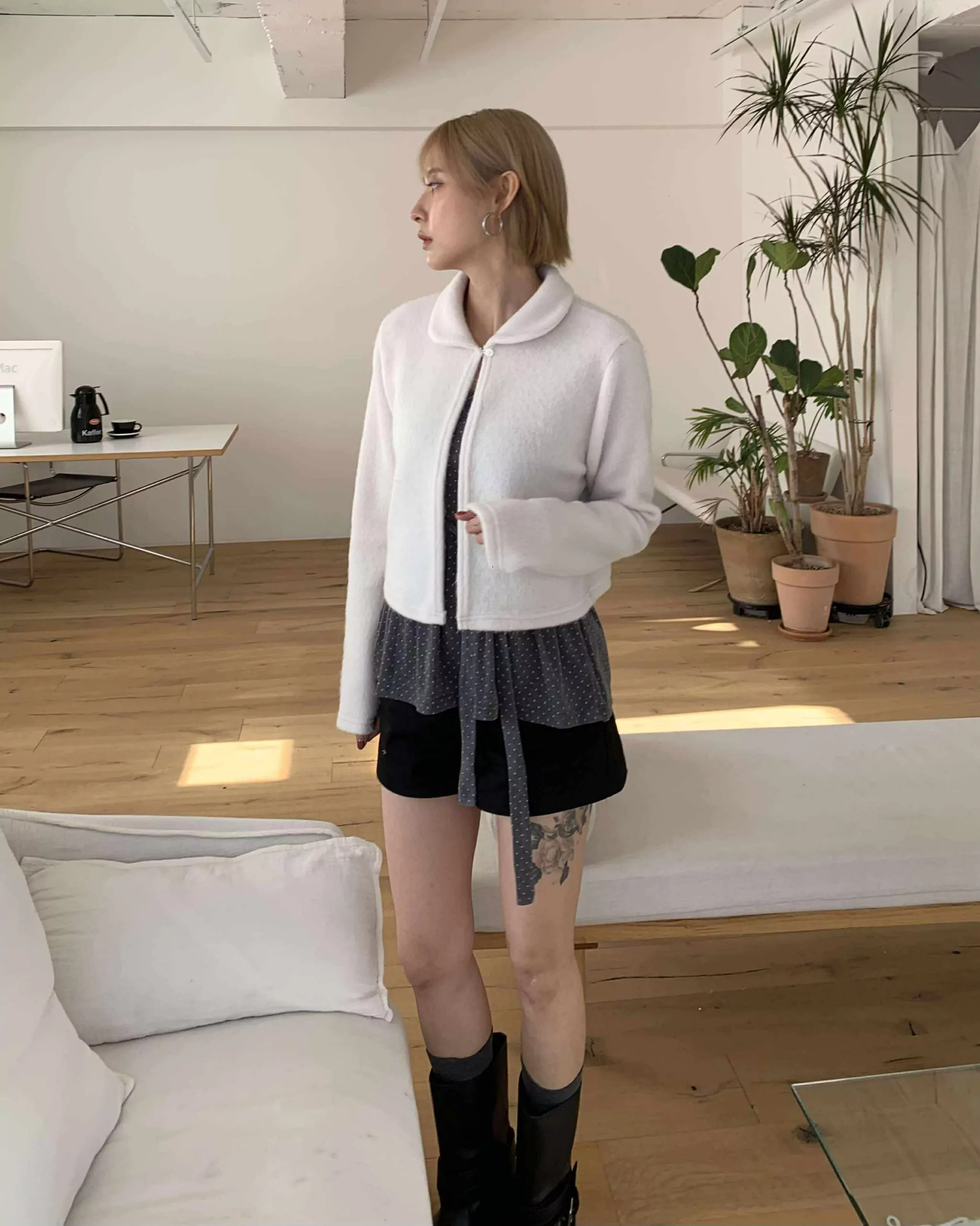 質感斜紋基礎短褲 (黑)