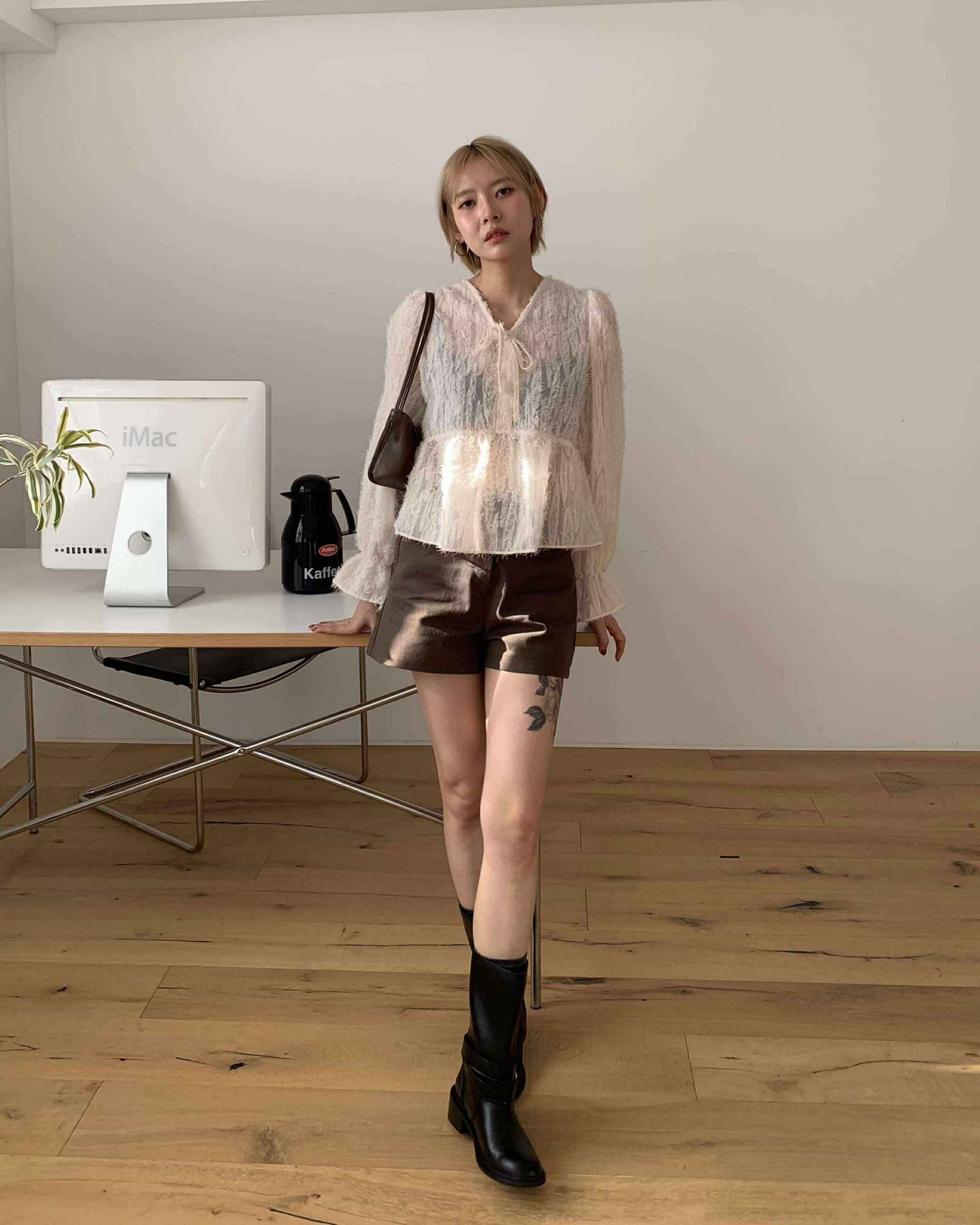 質感斜紋基礎短褲 (咖)