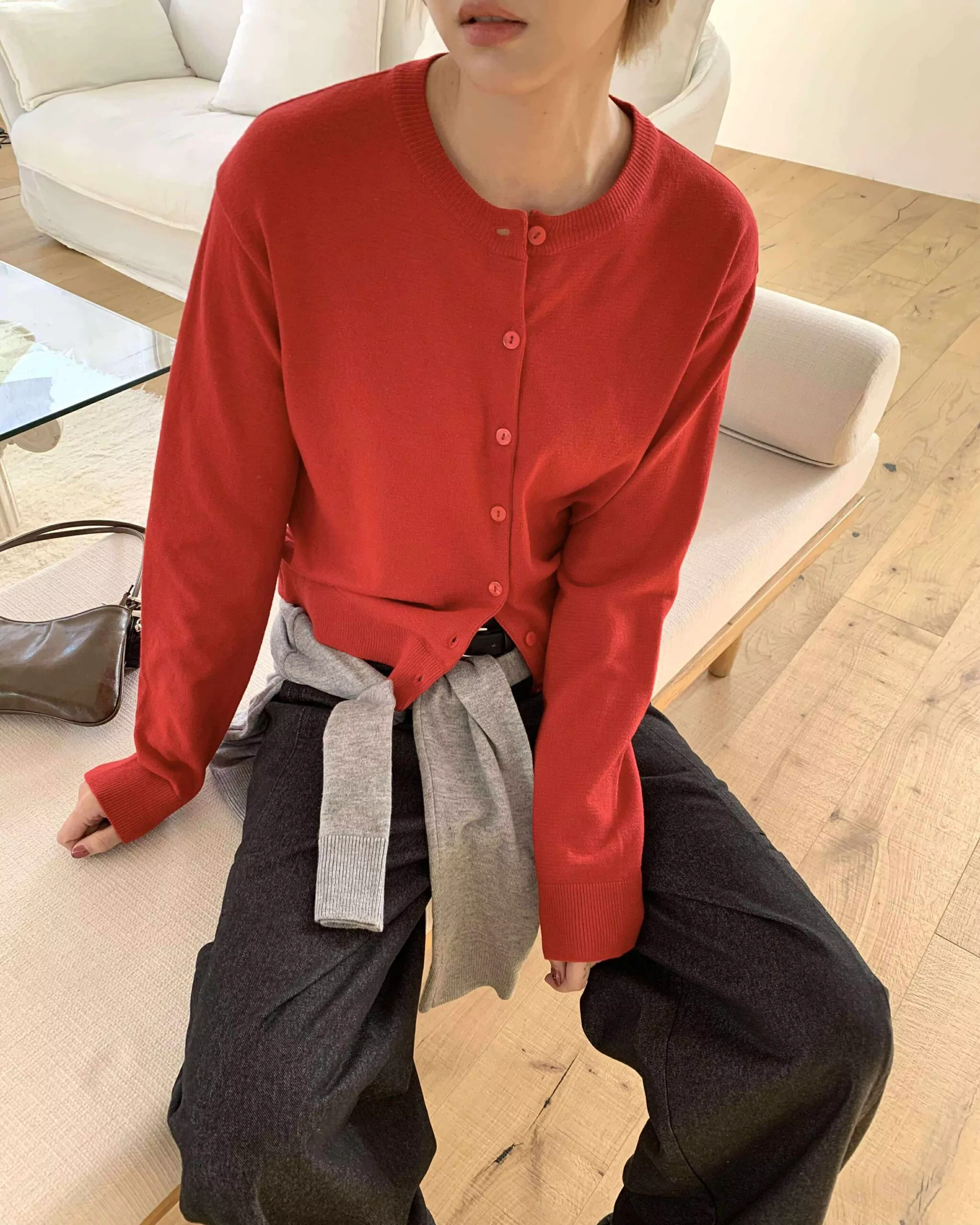 漢南洞圓領針織外套 (紅)