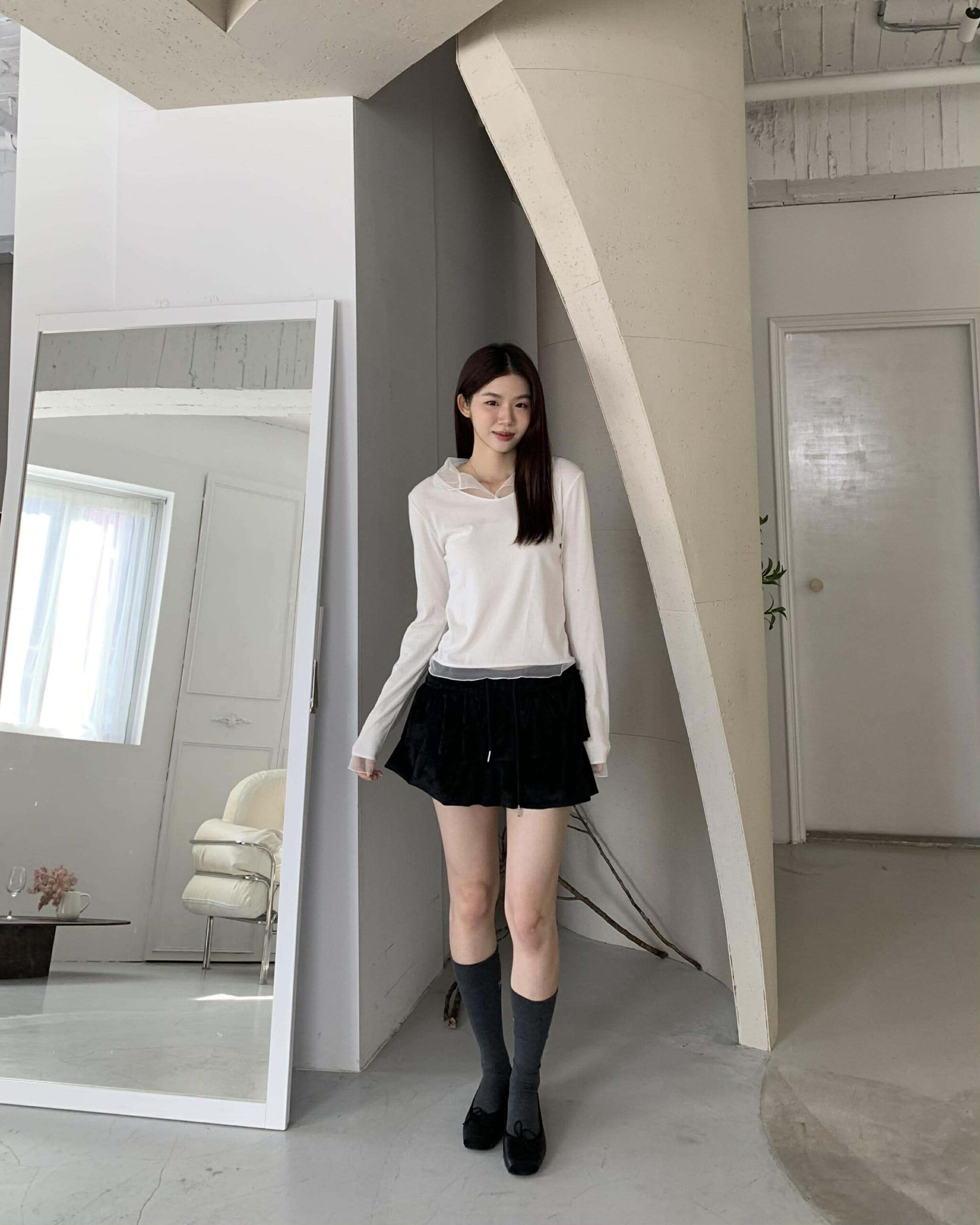 部落客款網紗層次上衣 (白)