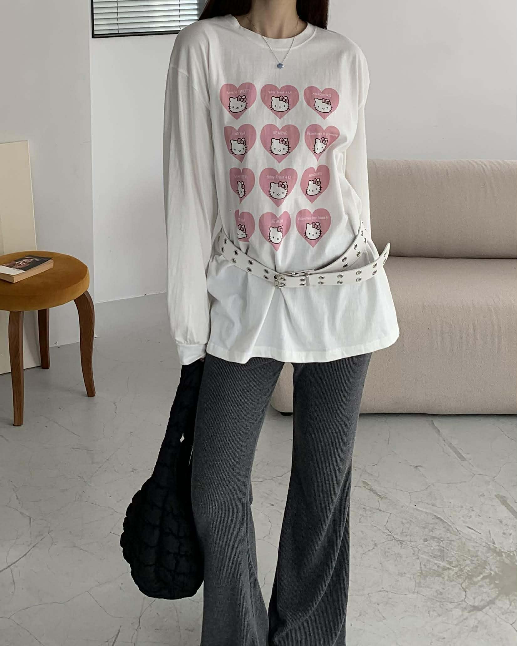 粉紅泡泡貓咪Ｔ (白)