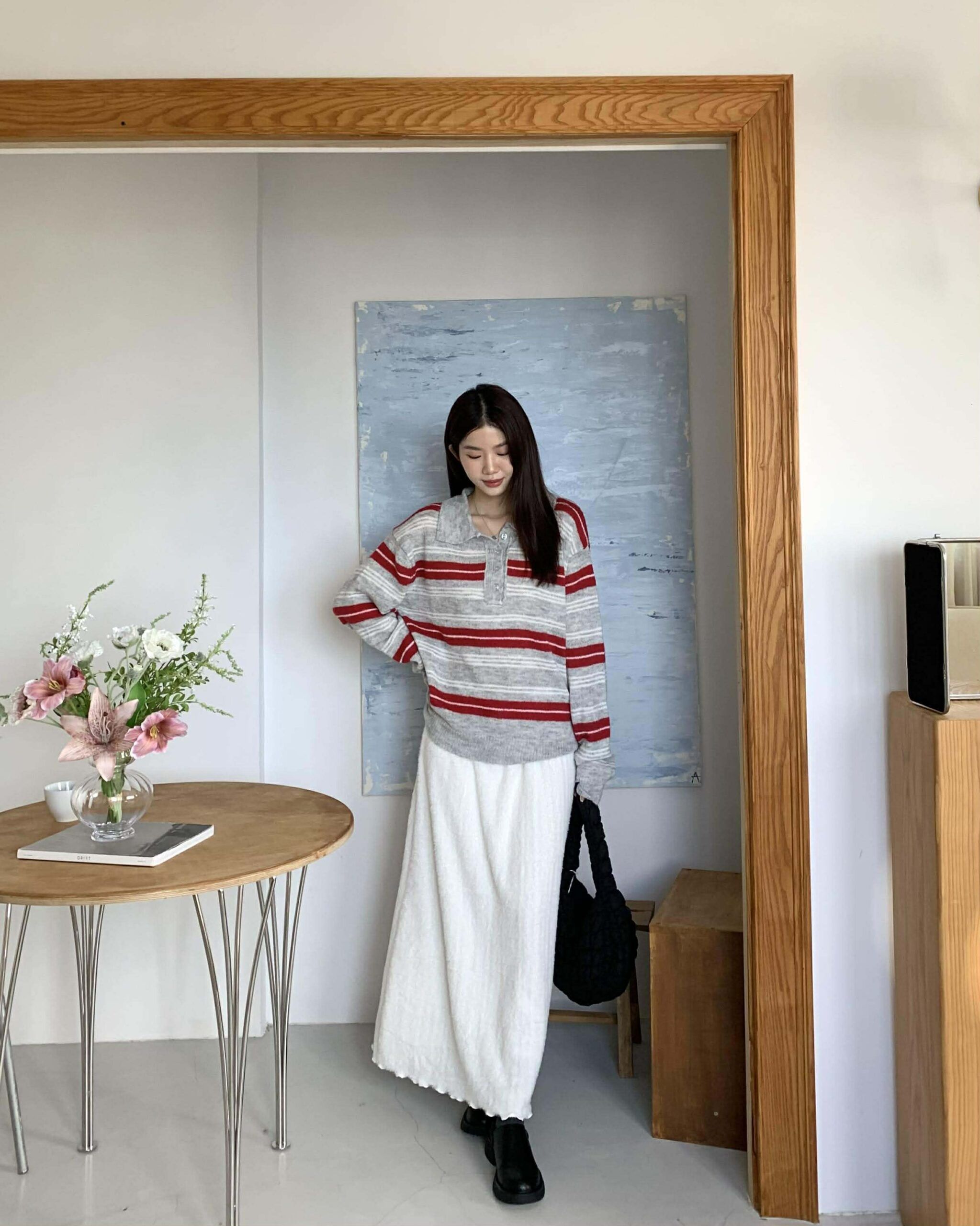 冬季小亮點毛海長裙 (米白)