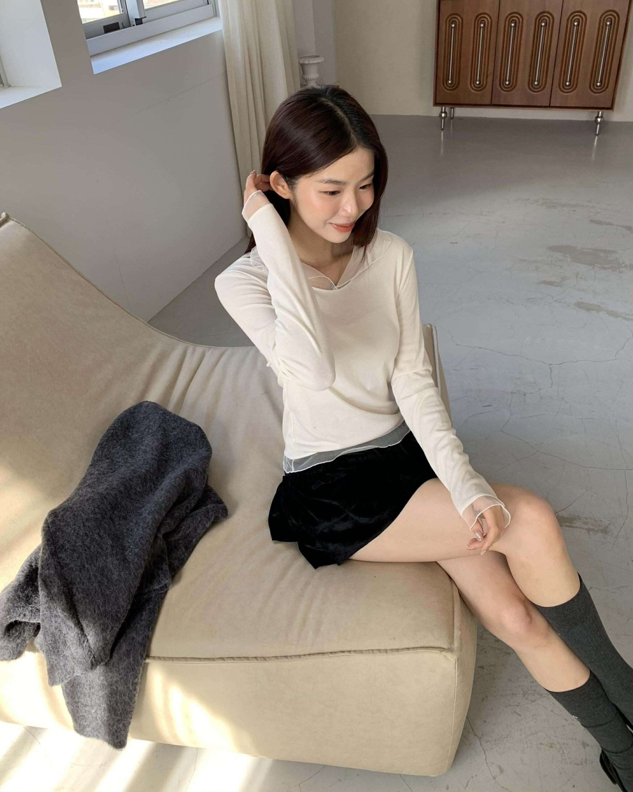 部落客款網紗層次上衣 (白)