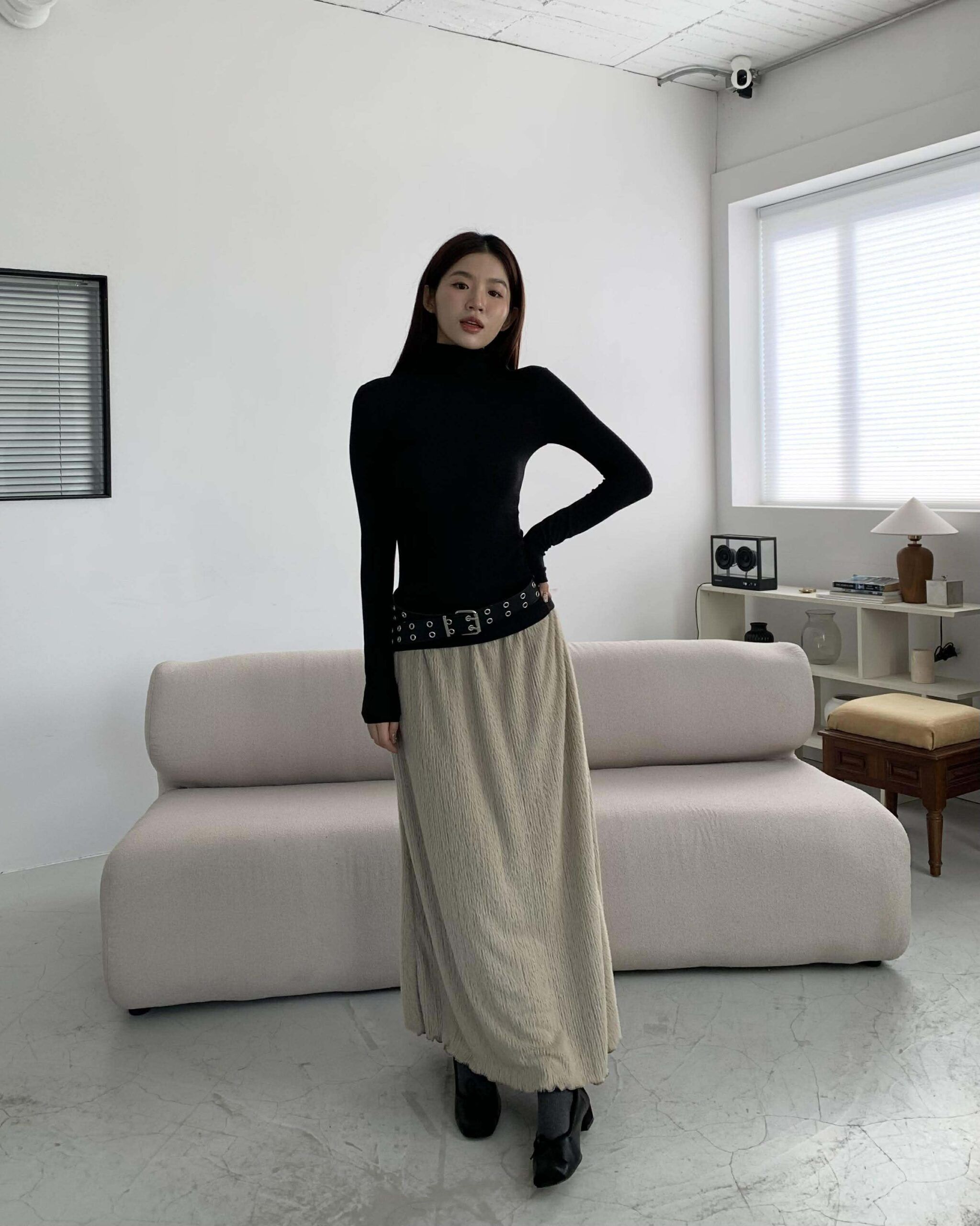 冬季小亮點毛海長裙 (摩卡)