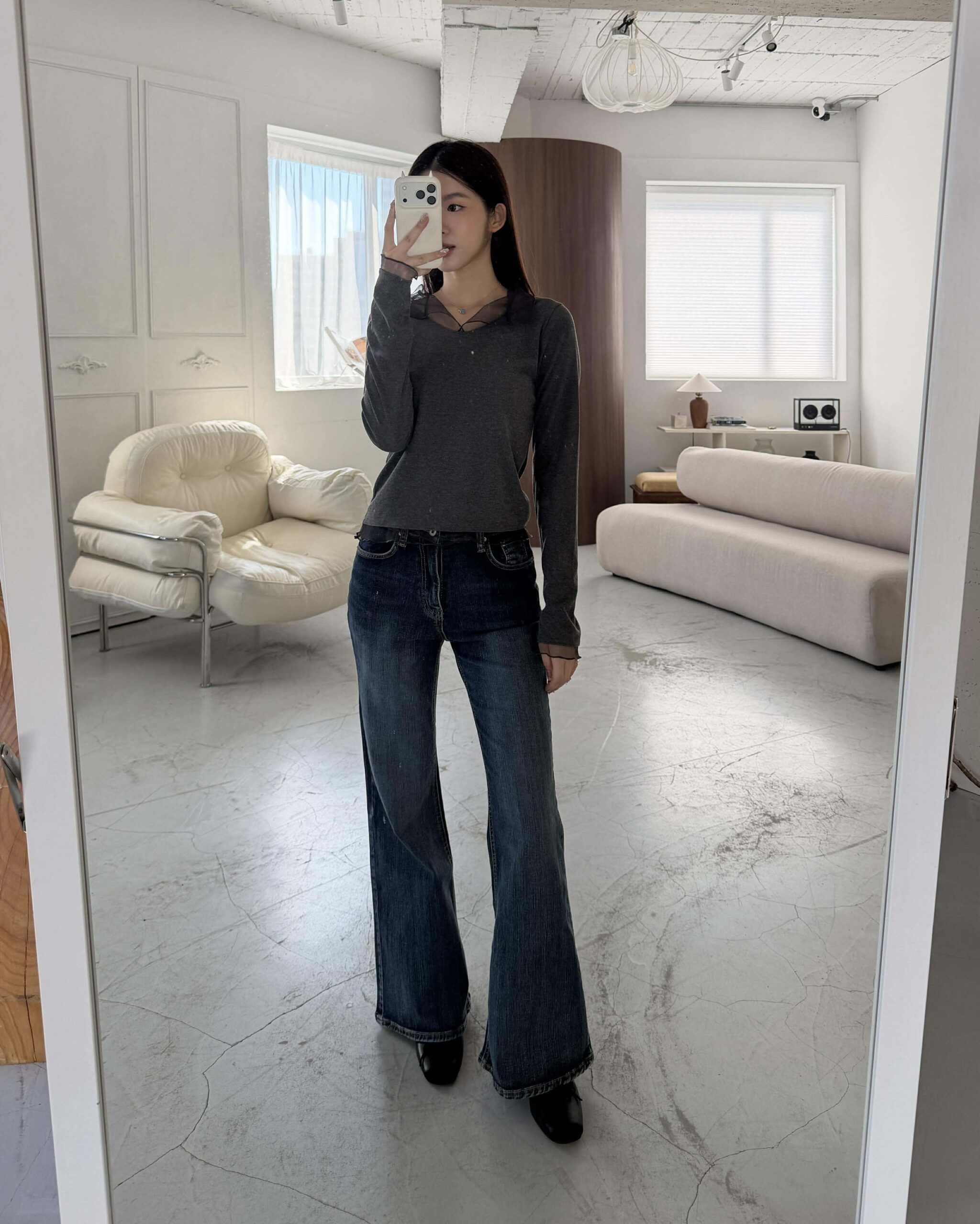 部落客網紗層次上衣 (灰)