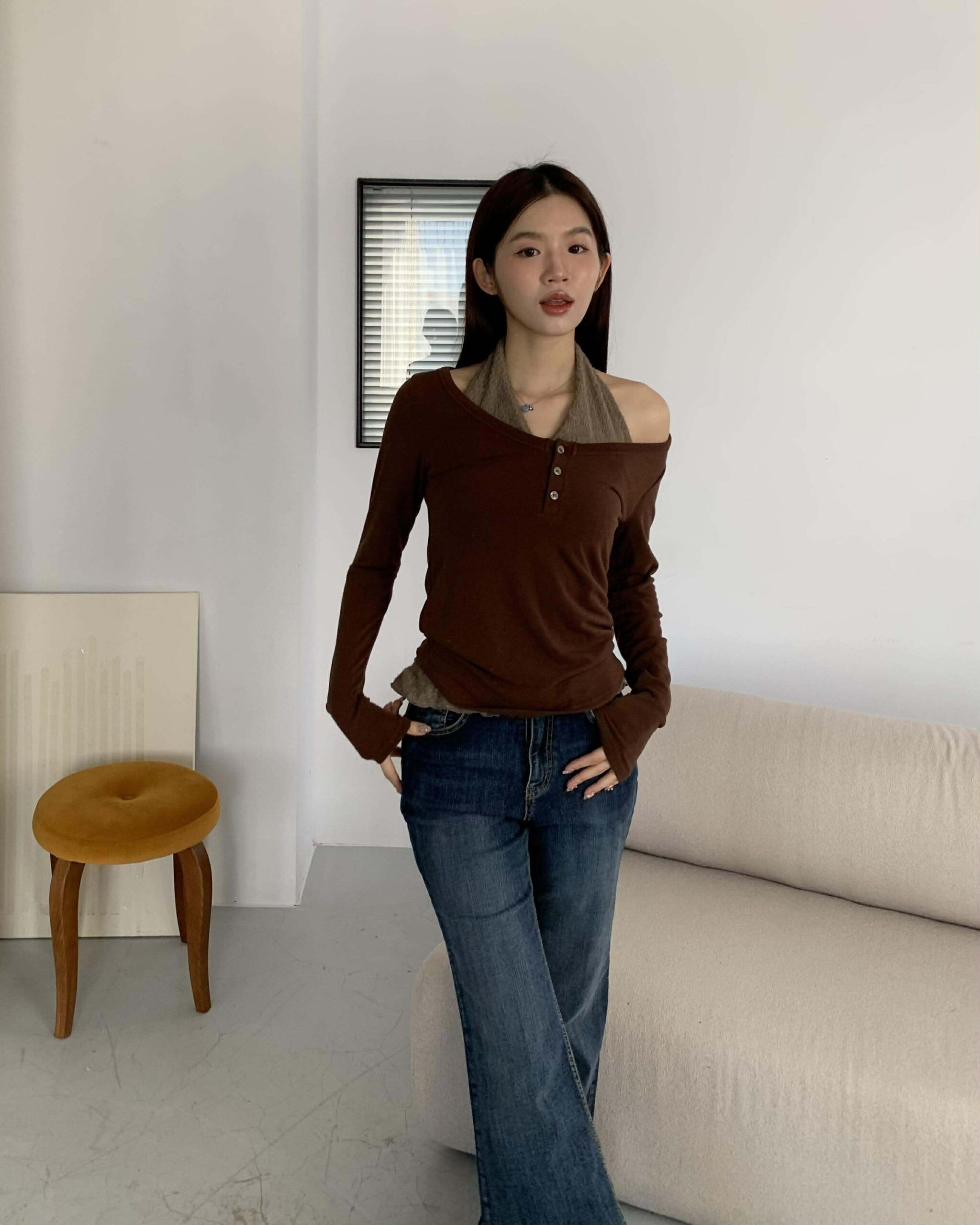 好身材排扣上衣 (咖)