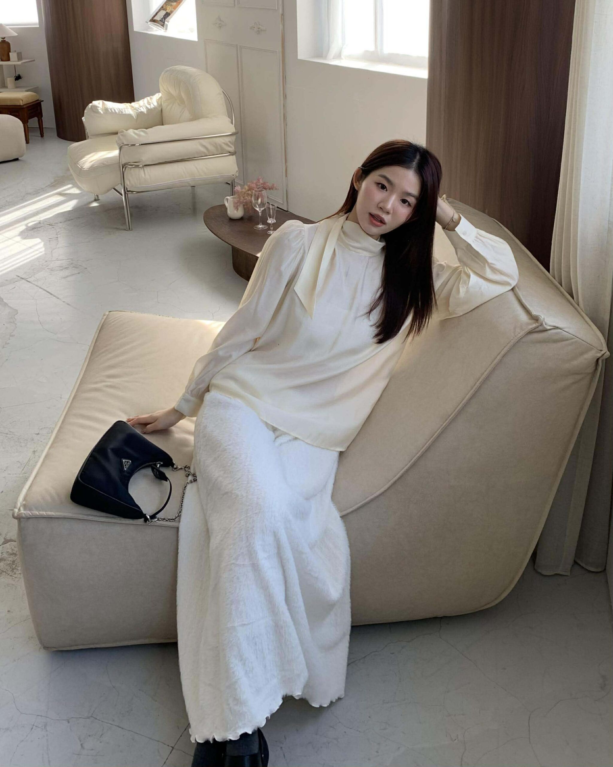 冬季小亮點毛海長裙 (米白)