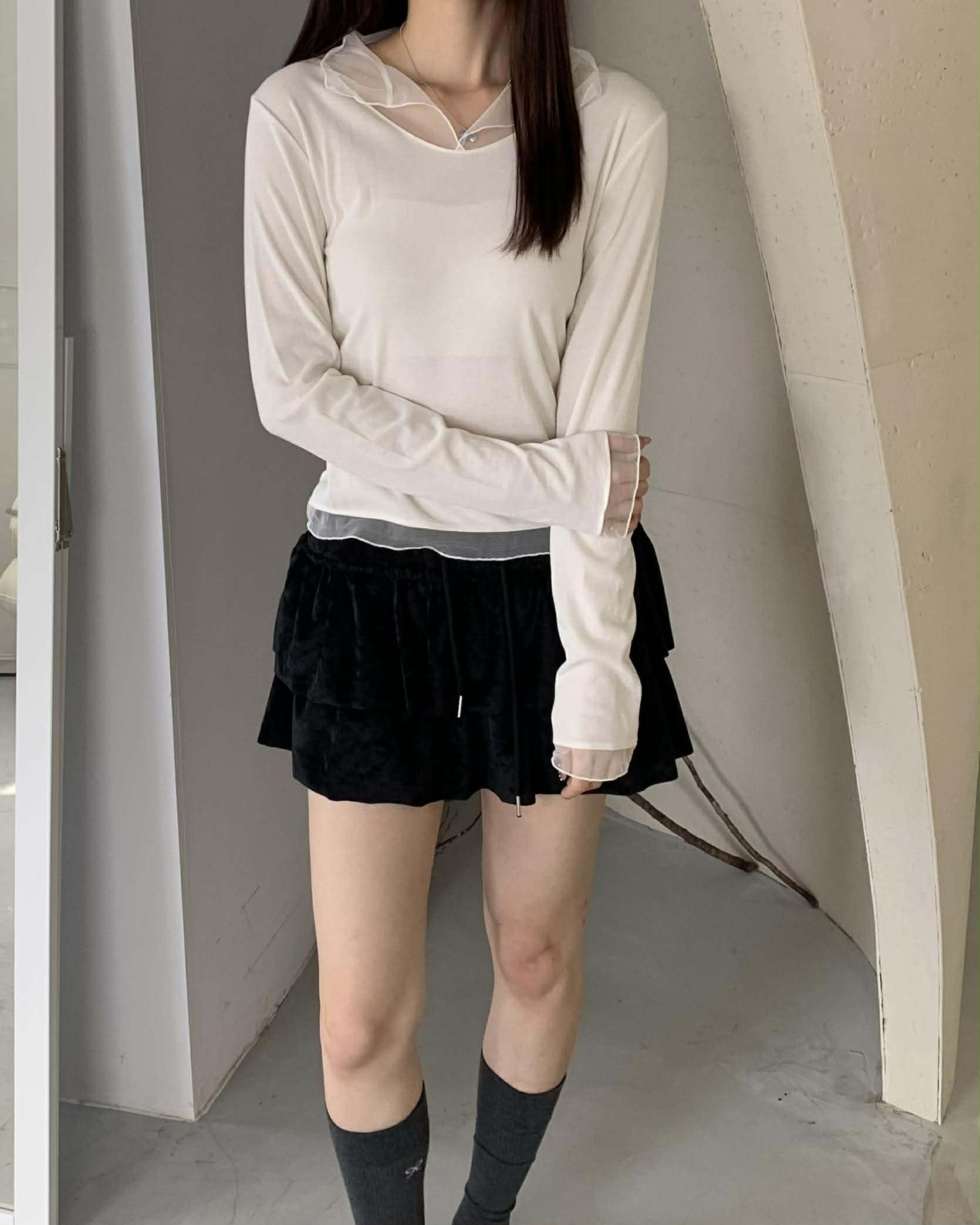 質感辣妹絨面蛋糕短裙 (黑)