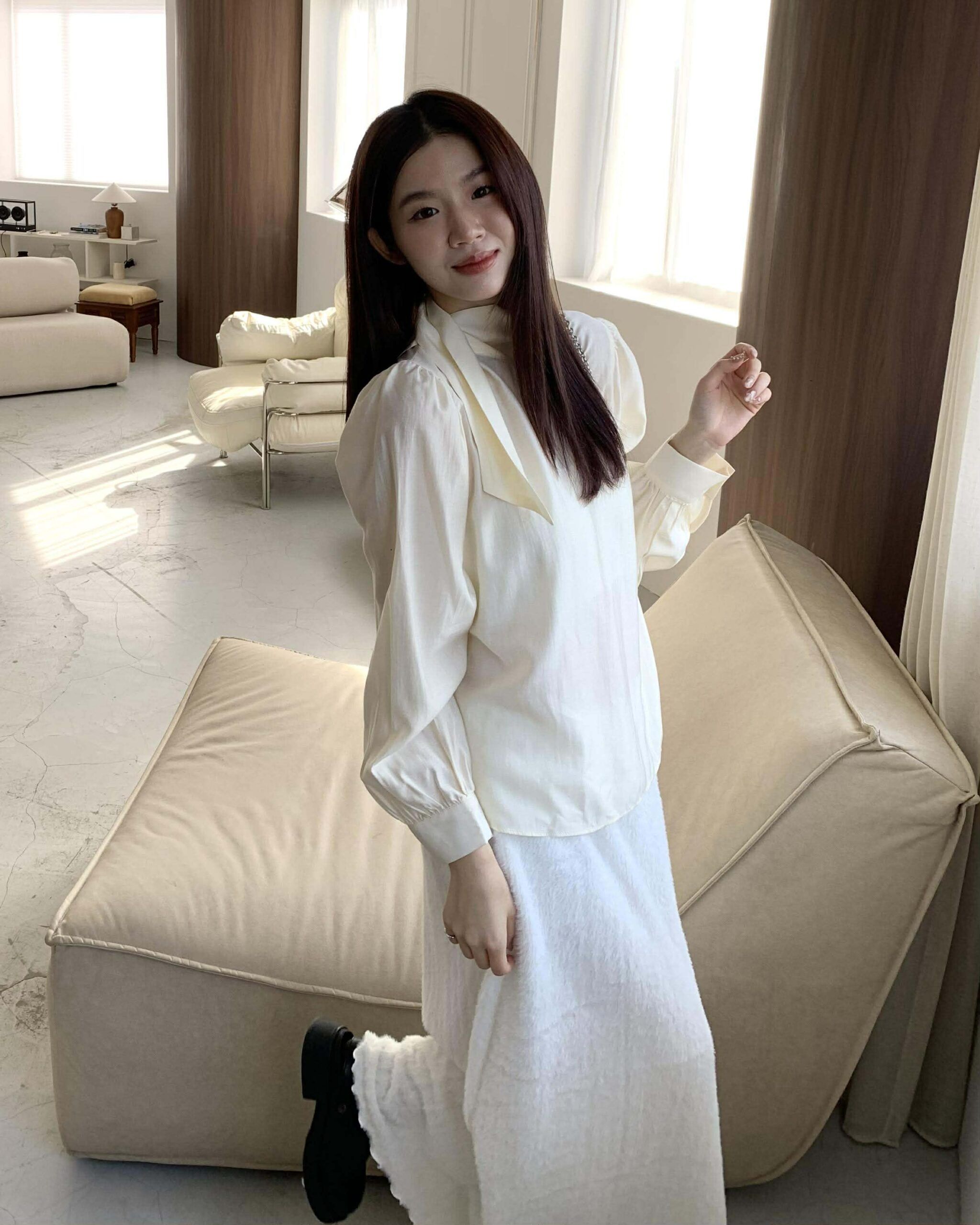 狎鷗亭歐膩綁帶上衣 (杏)