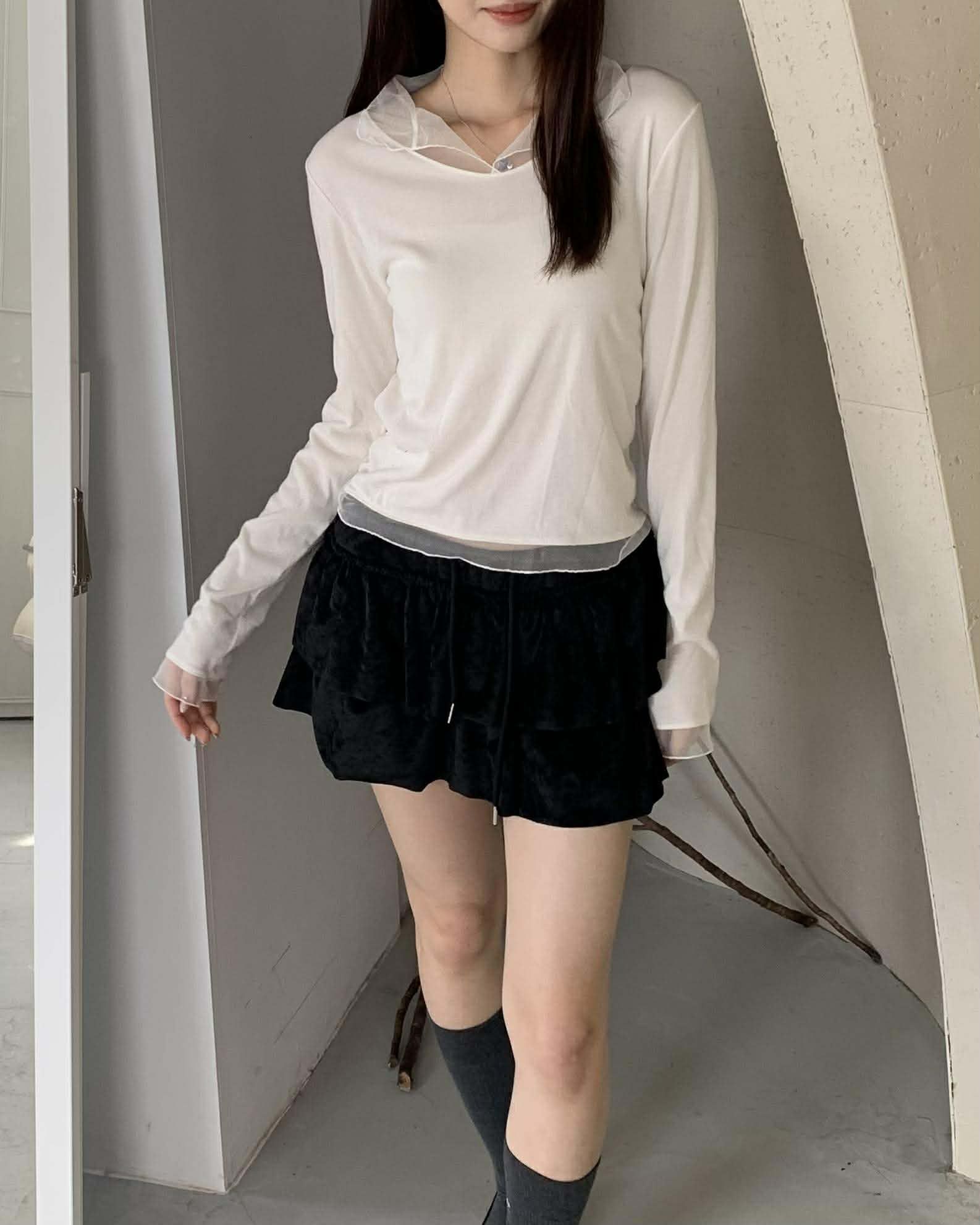 部落客款網紗層次上衣 (白)