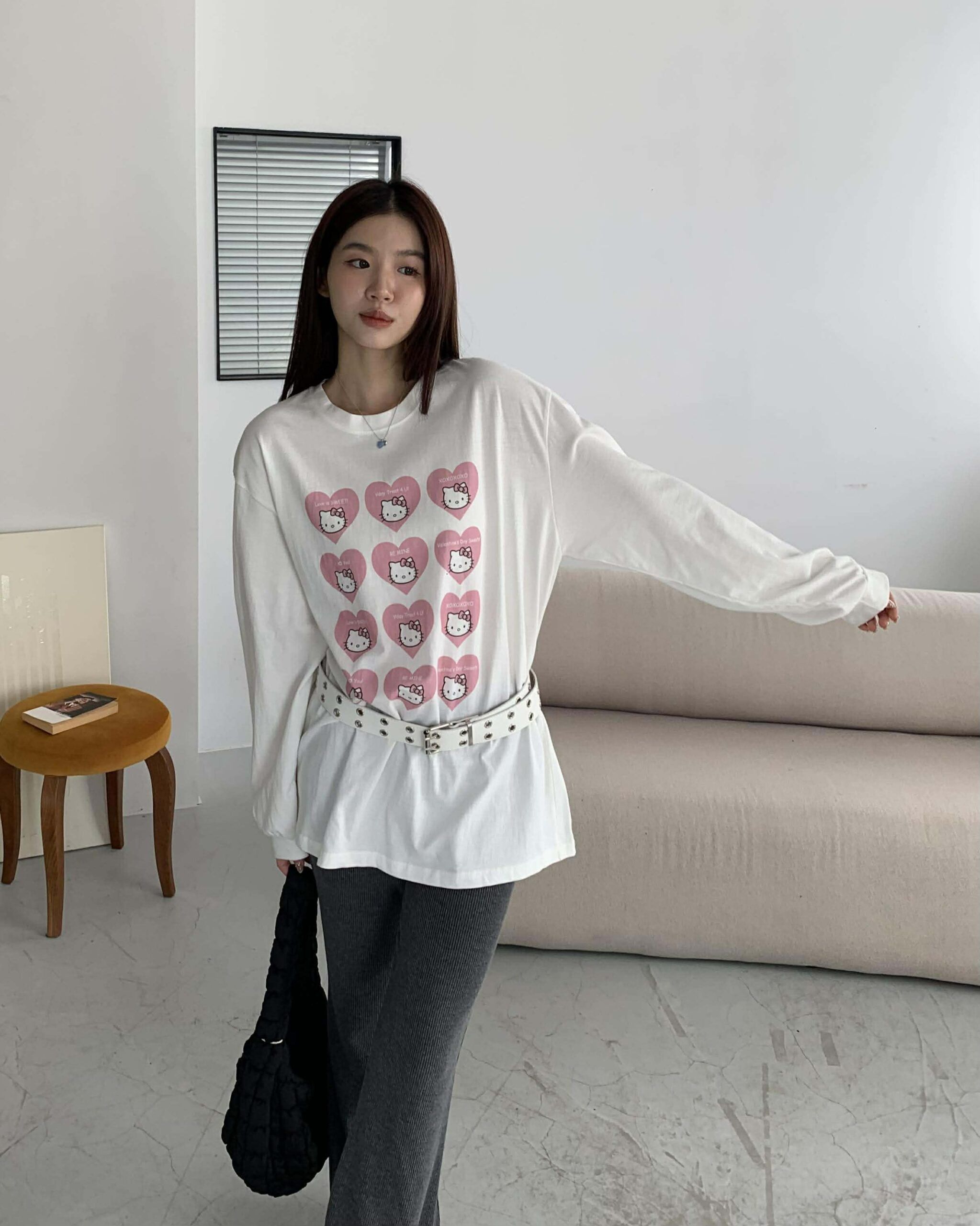 粉紅泡泡貓咪Ｔ (白)