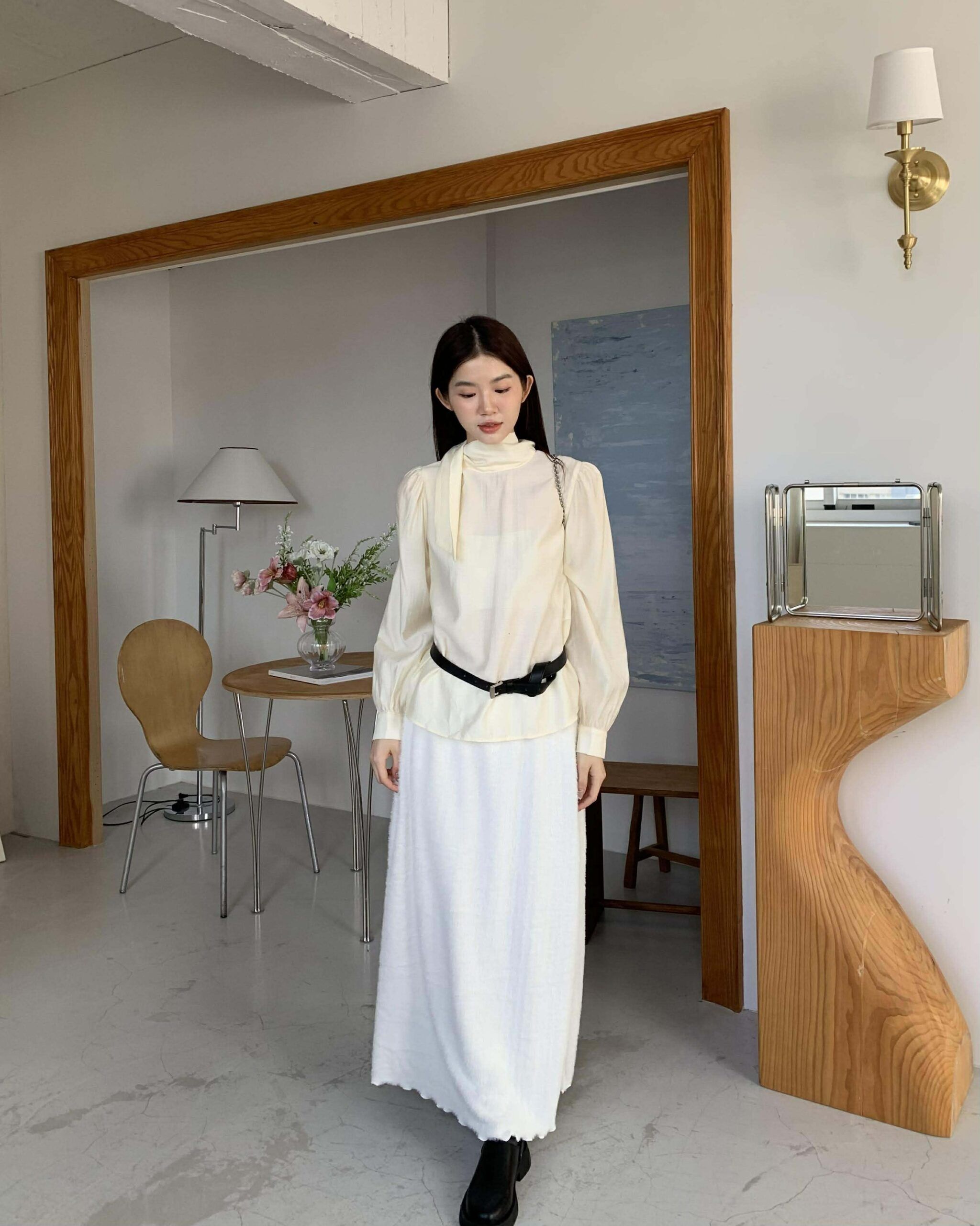 冬季小亮點毛海長裙 (米白)