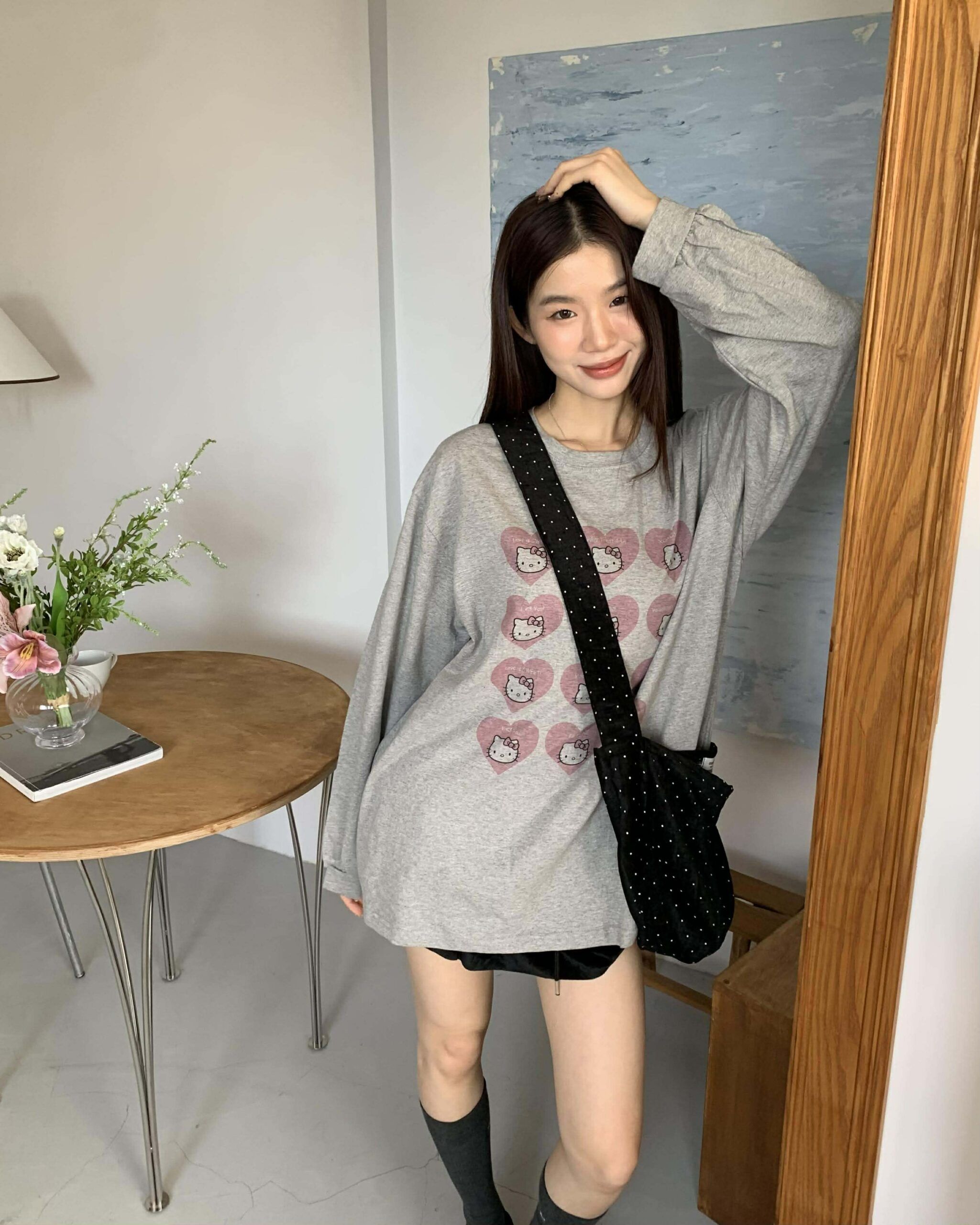 粉紅泡泡貓咪Ｔ (灰)