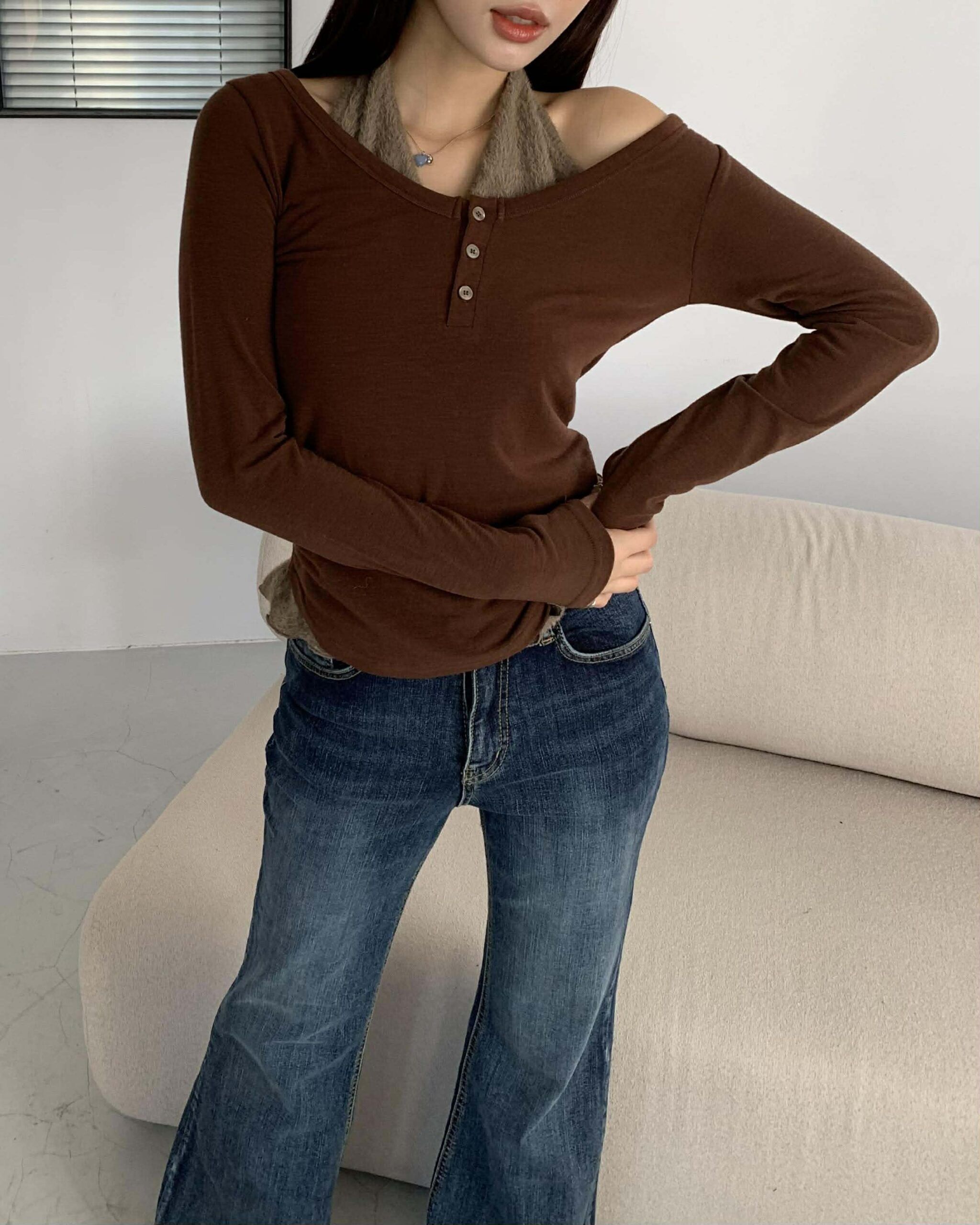 好身材排扣上衣 (咖)