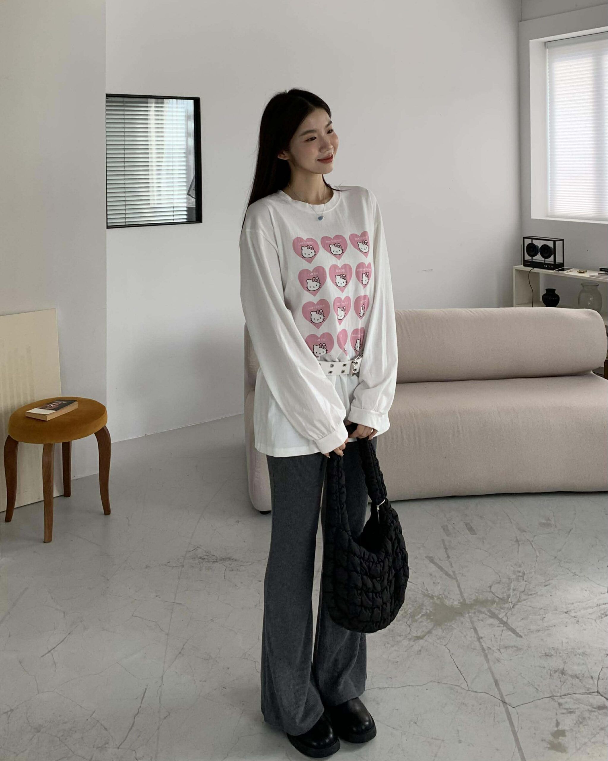 粉紅泡泡貓咪Ｔ (白)