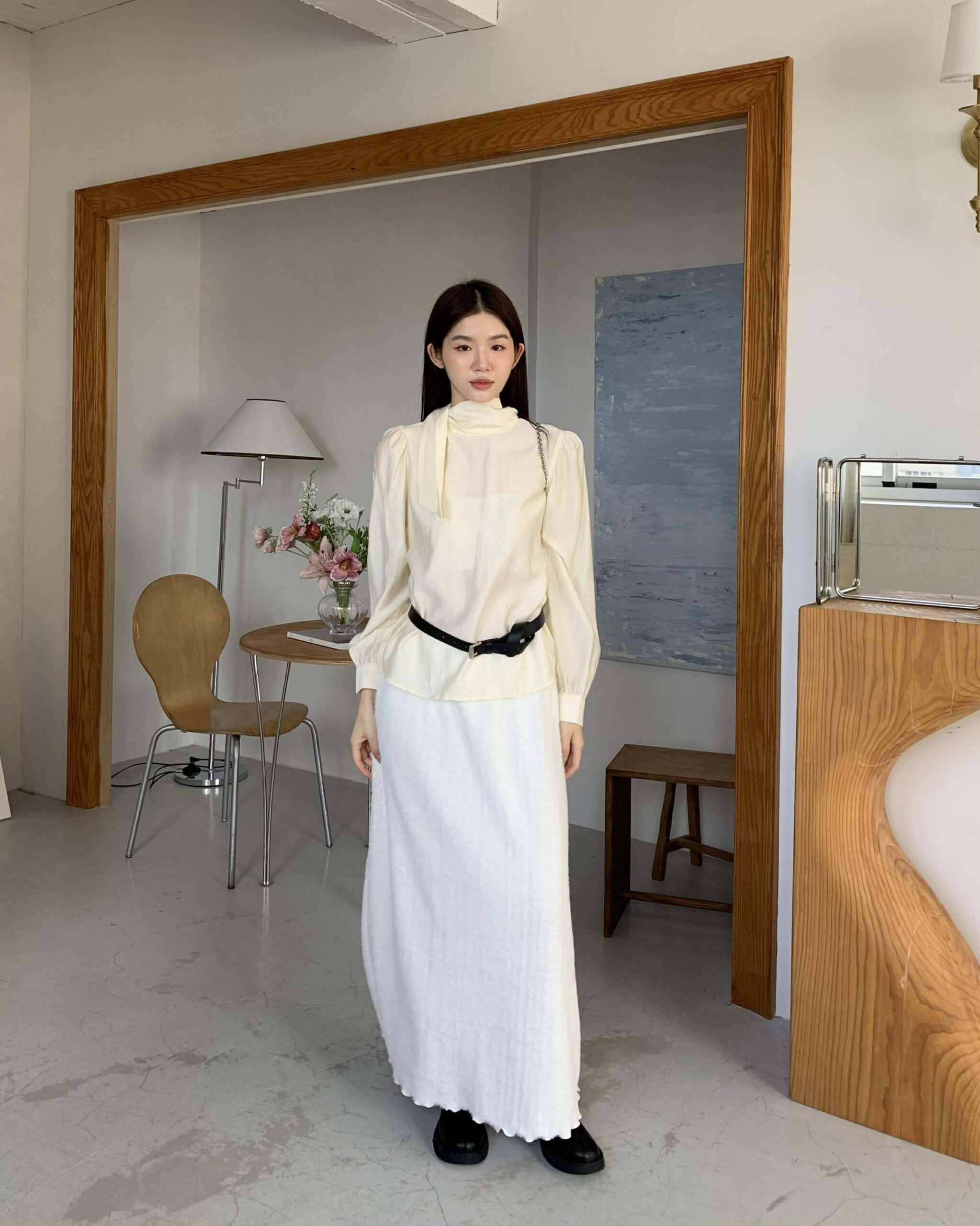 狎鷗亭歐膩綁帶上衣 (杏)