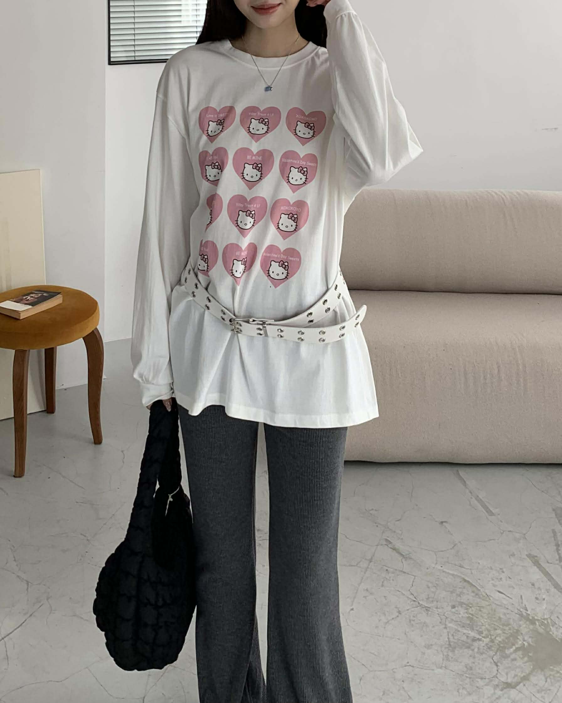 粉紅泡泡貓咪Ｔ (白)