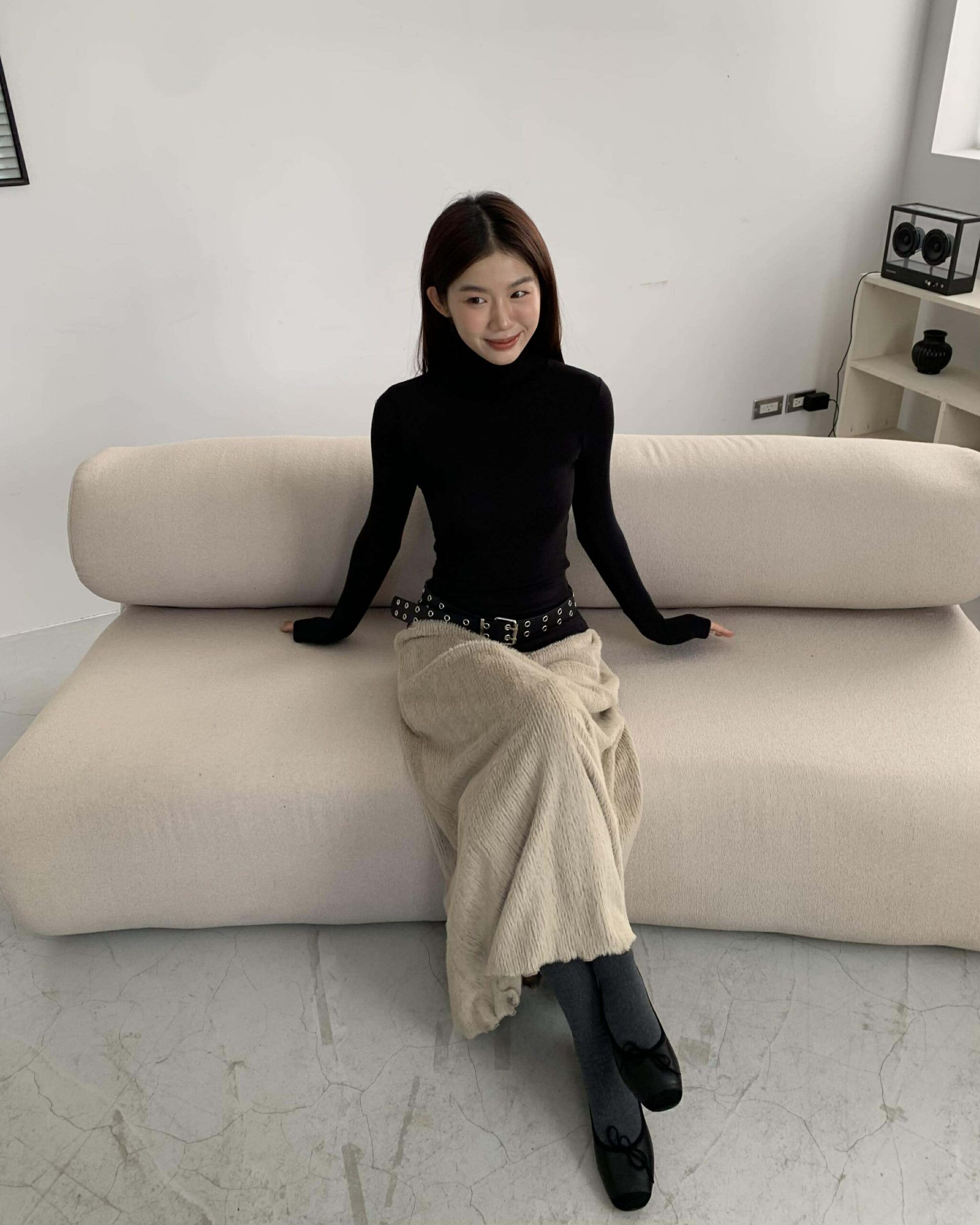 冬季小亮點毛海長裙 (摩卡)