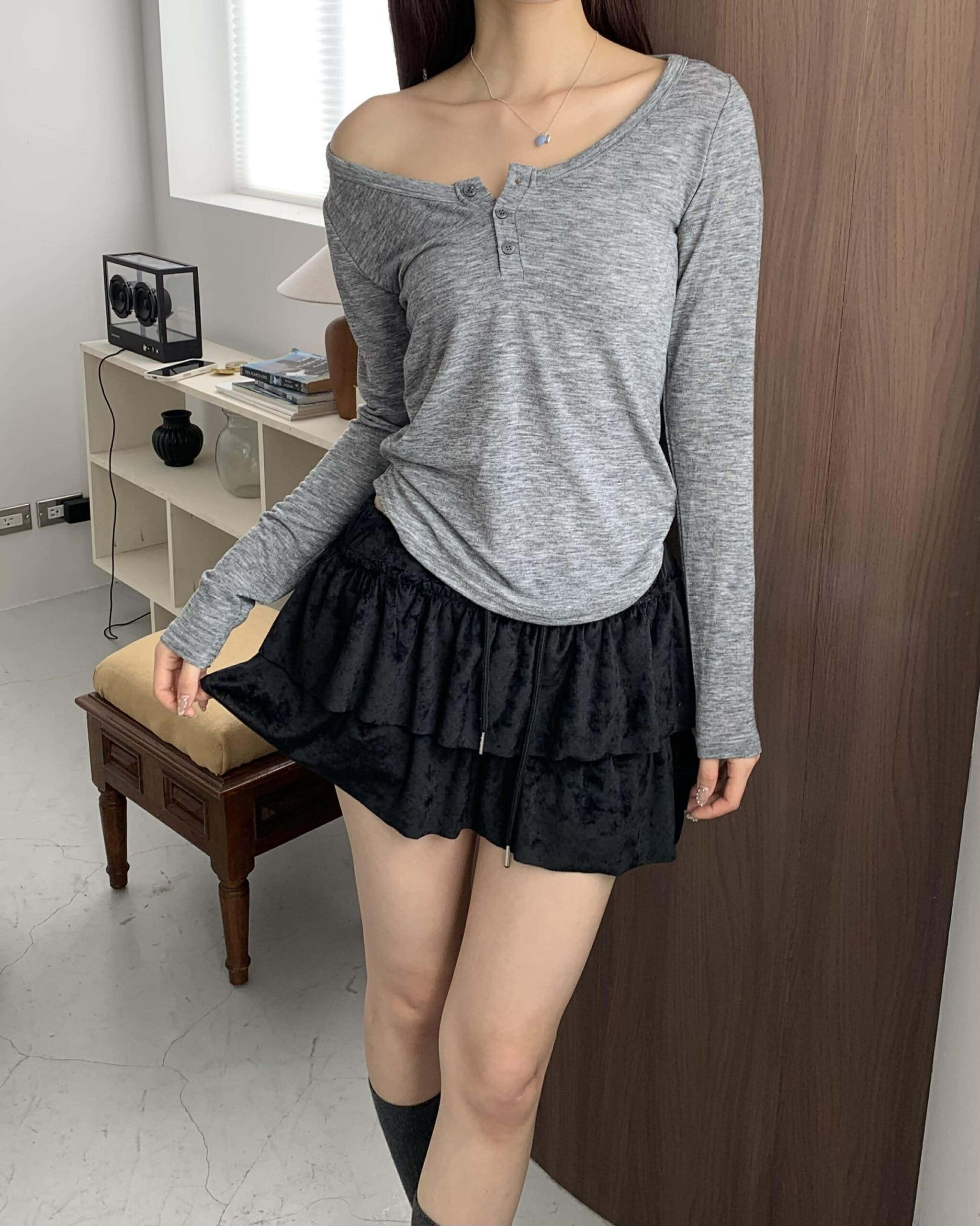 好身材排扣上衣 (灰)