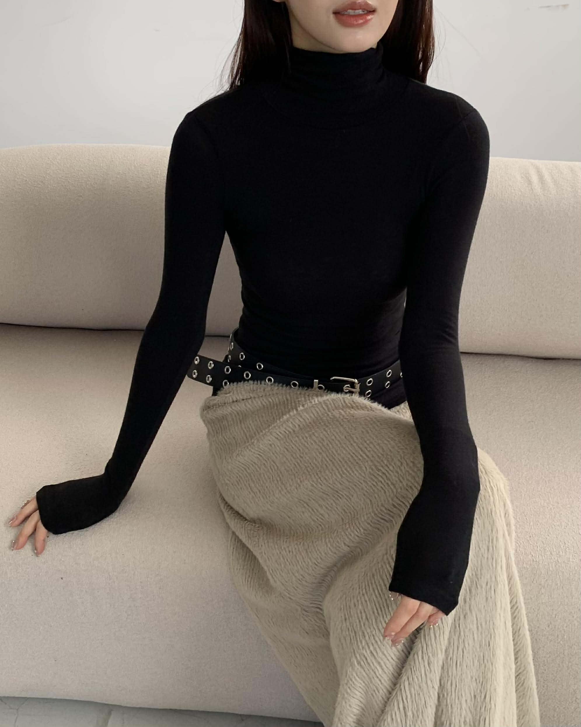 冬季小亮點毛海長裙 (摩卡)