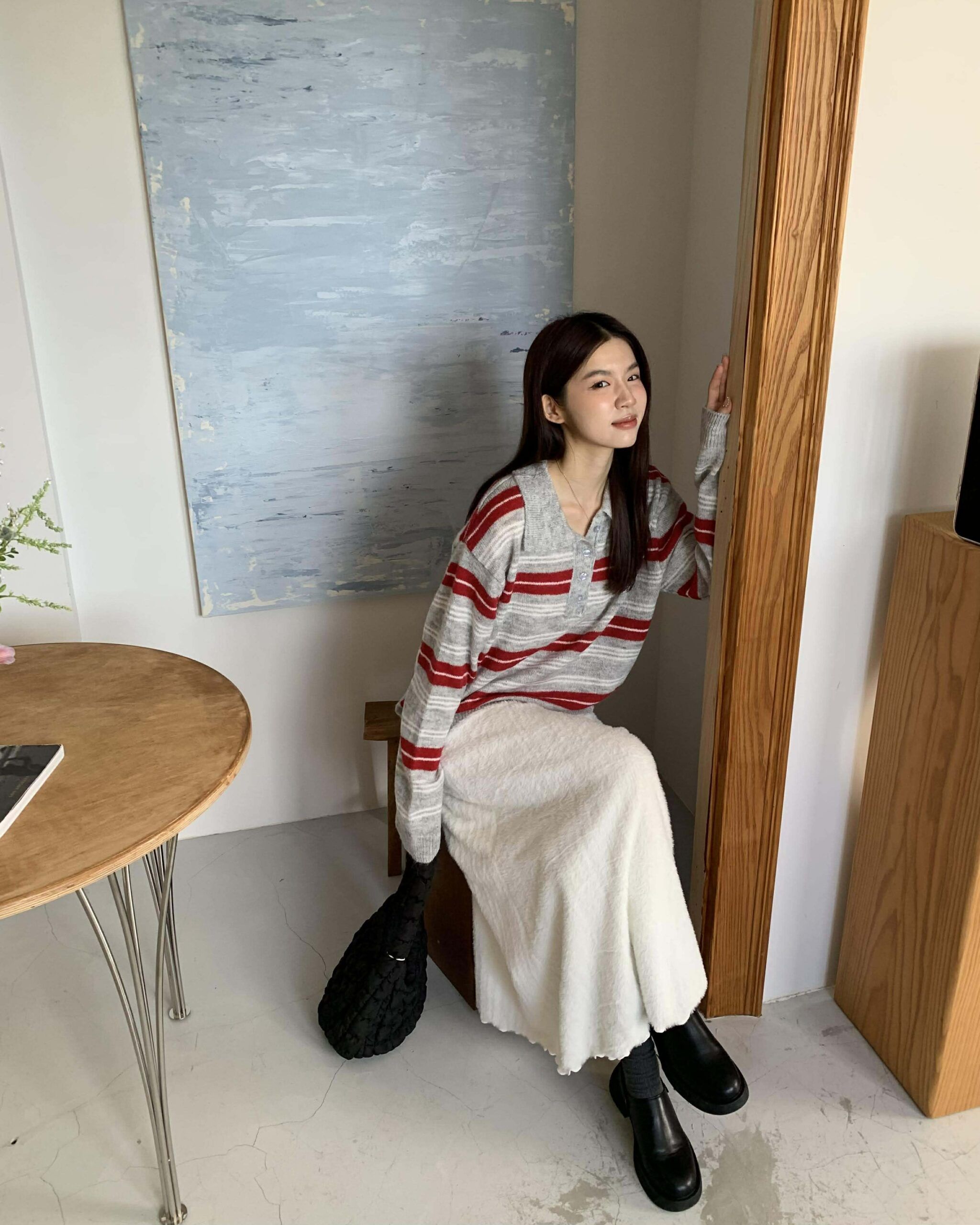 冬季小亮點毛海長裙 (米白)