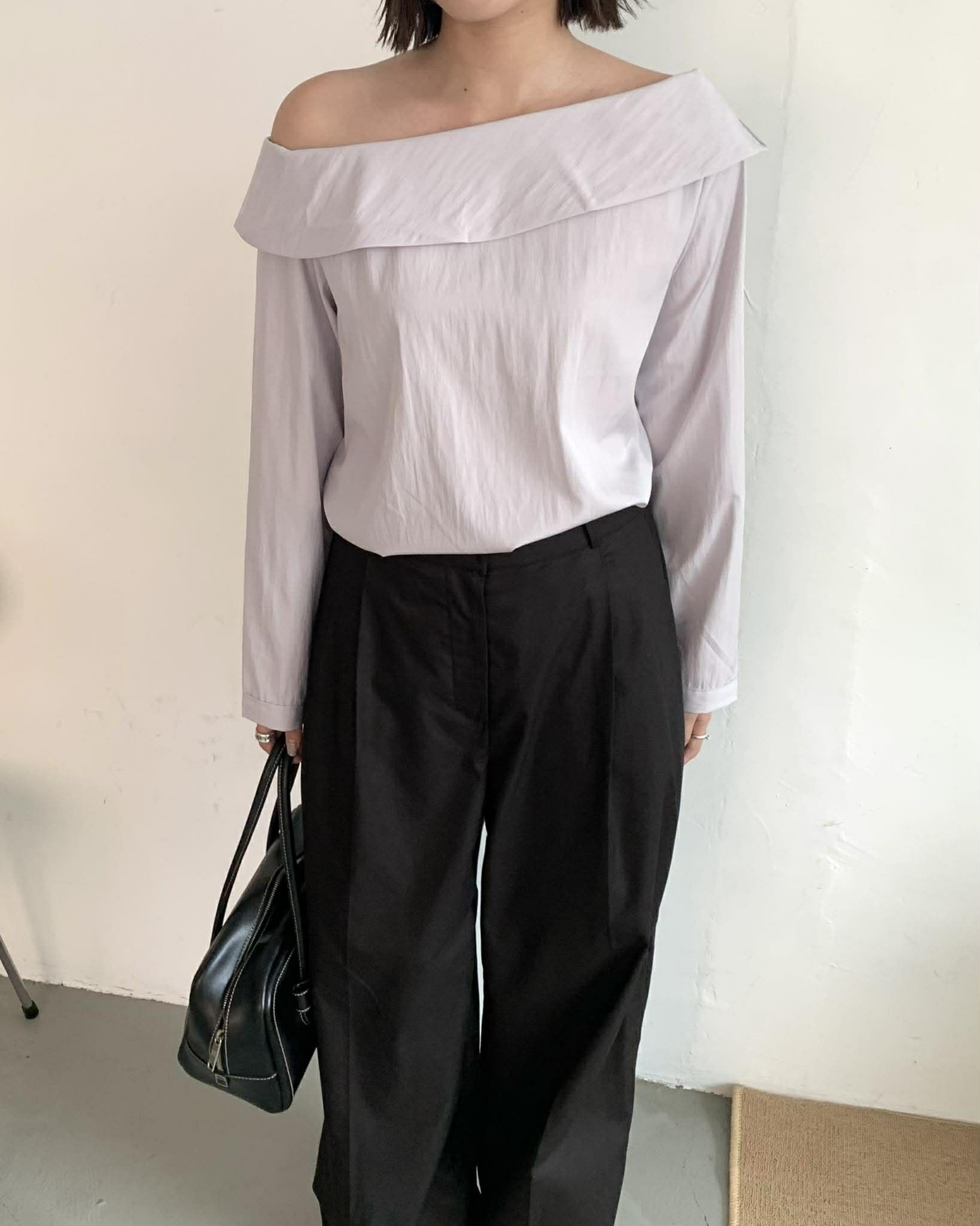 氣質美女翻領造型上衣 (灰藍)