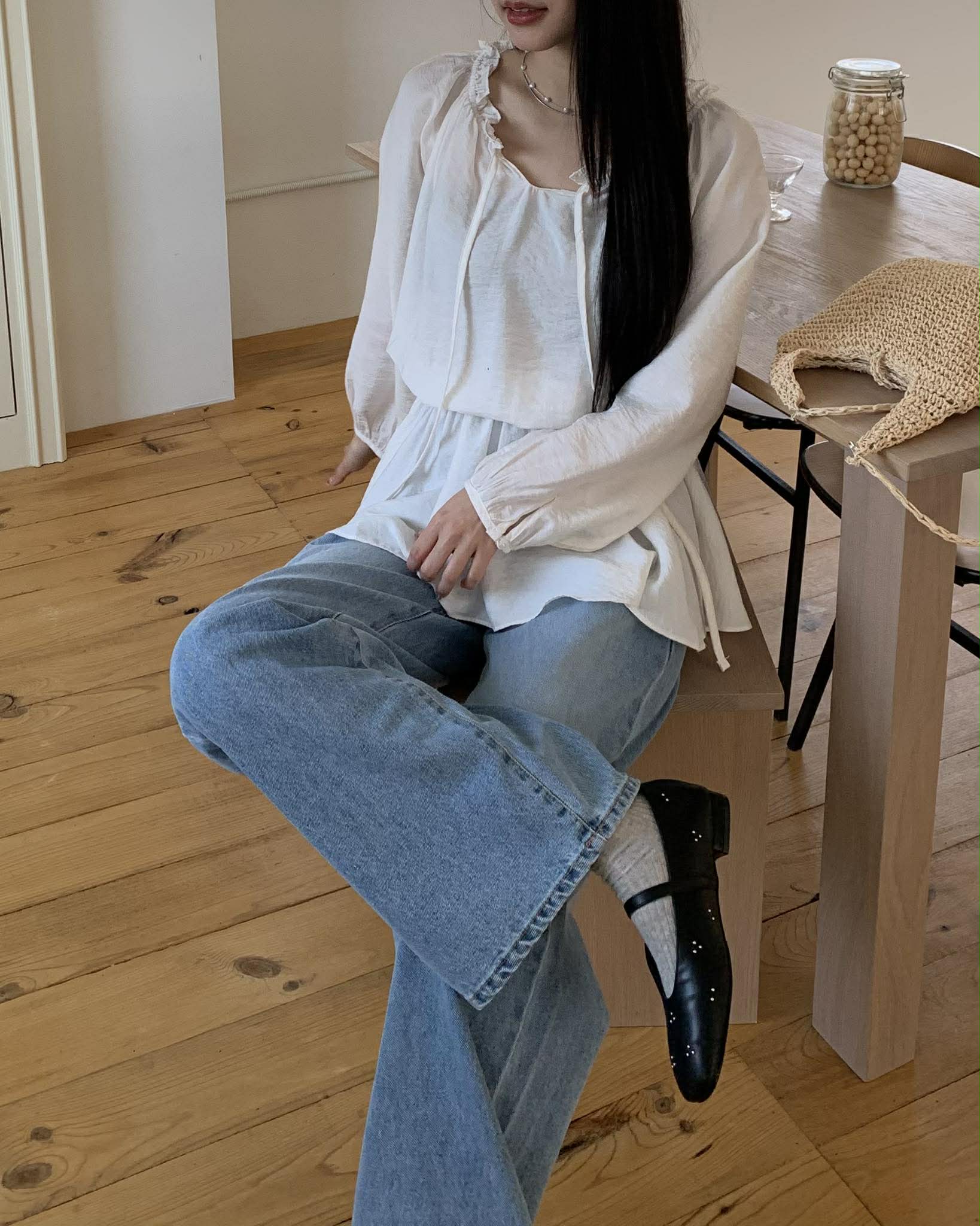 仙女浪漫收腰上衣 (白)