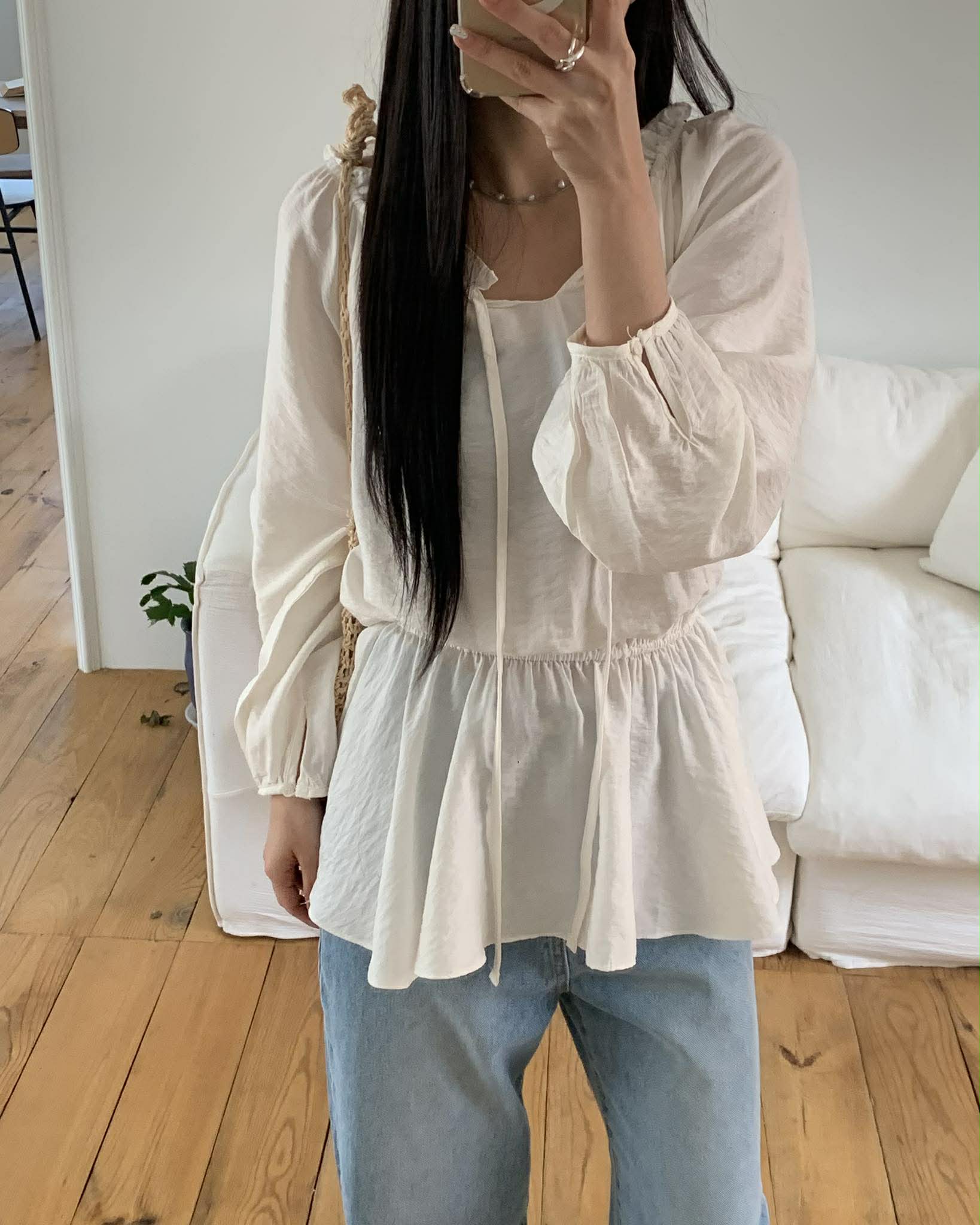 仙女浪漫收腰上衣 (白)