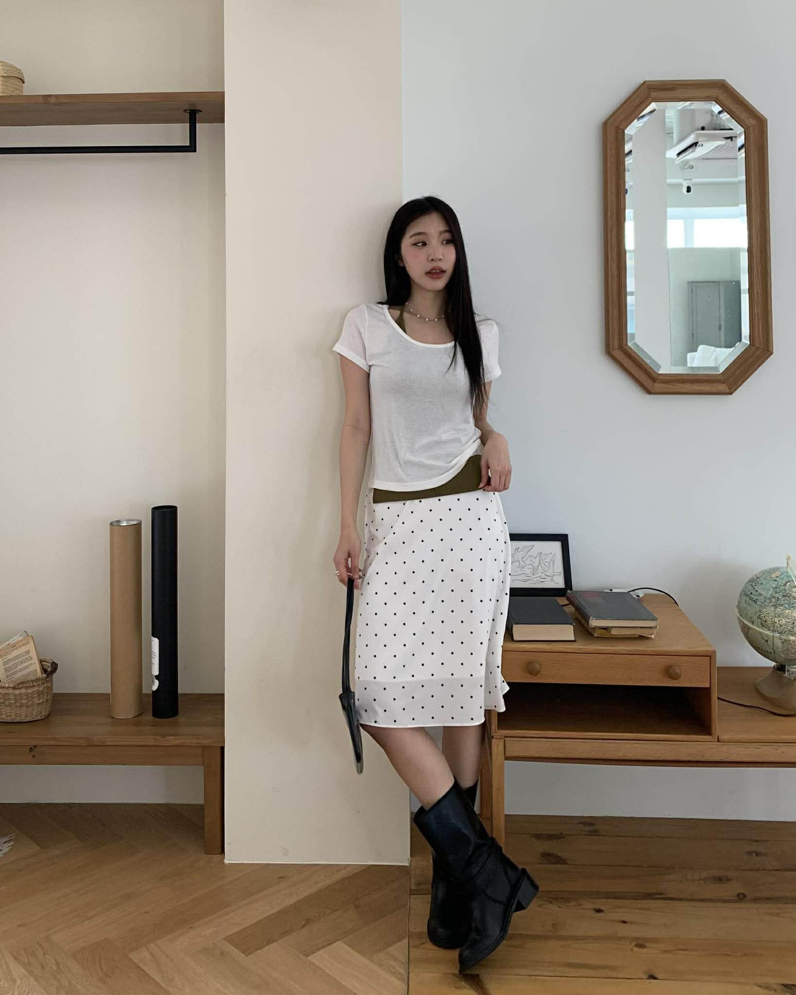 Emily點點及膝裙 (白)