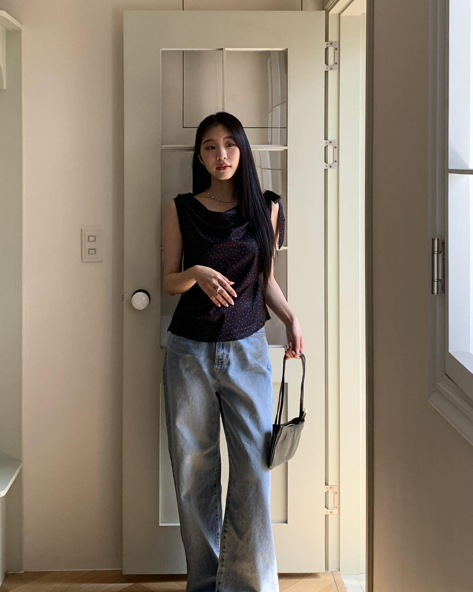 法式浪漫2way點點上衣 (黑)