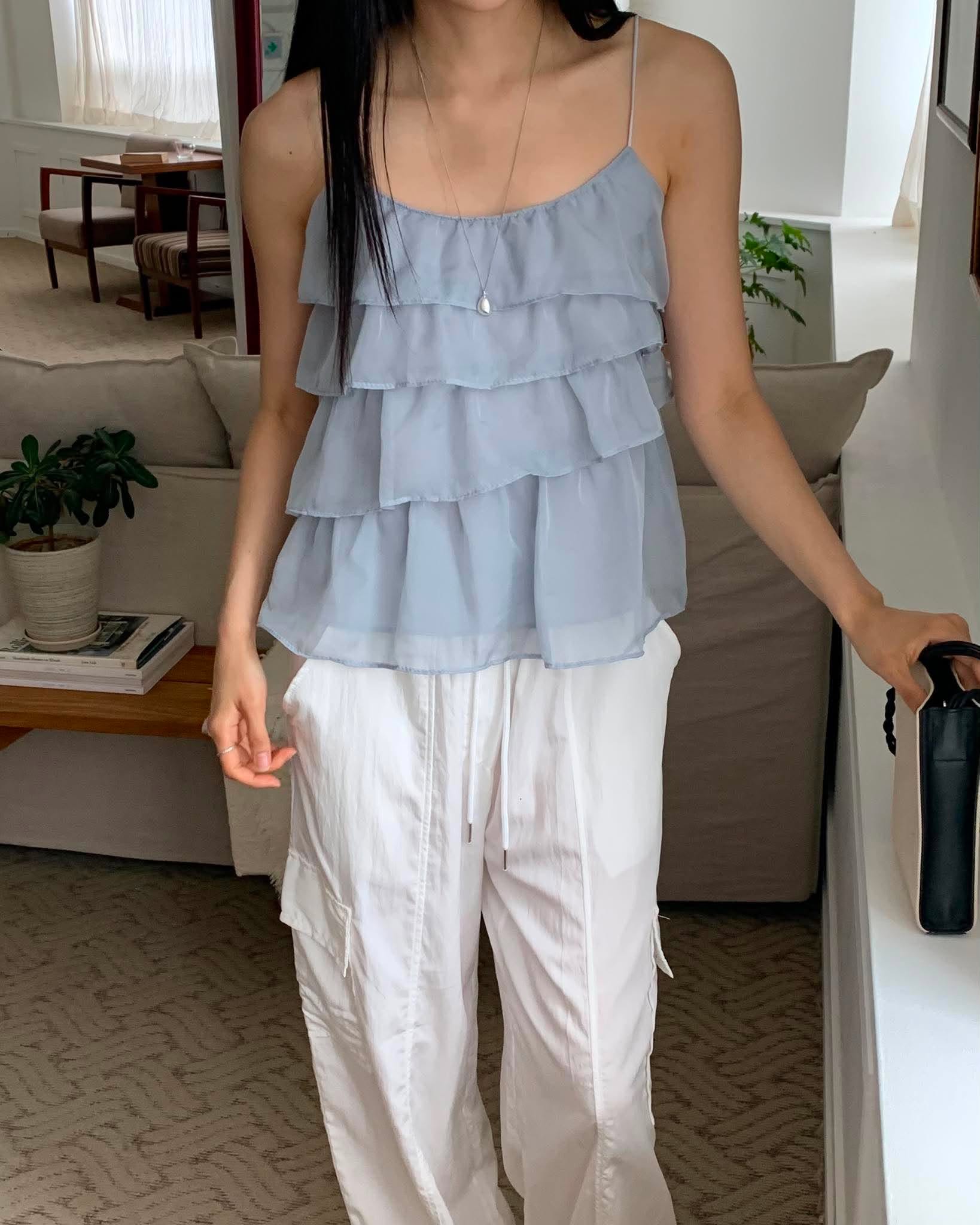 高冷美女層次背心 (藍)