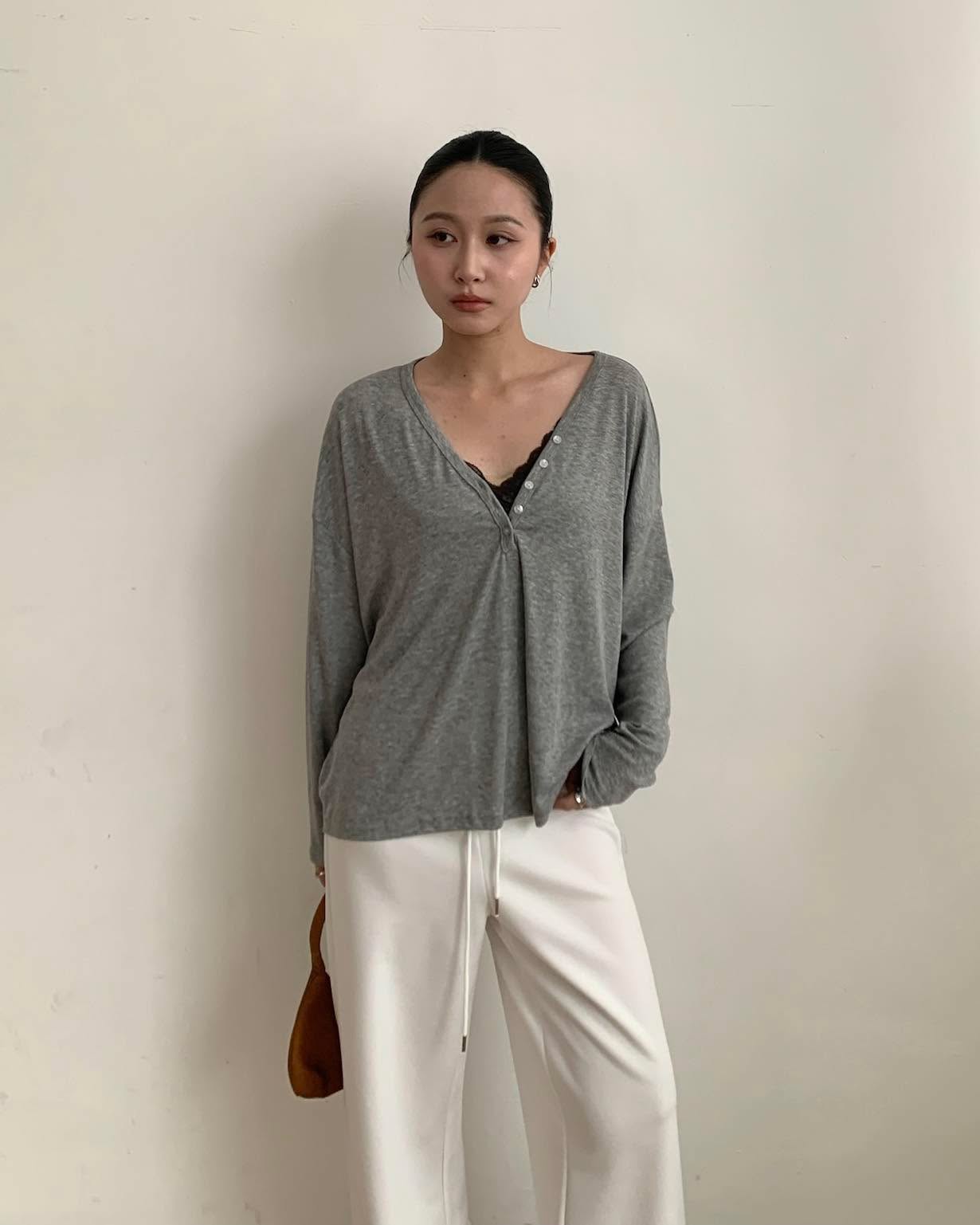 小慵懶排扣上衣 (灰)