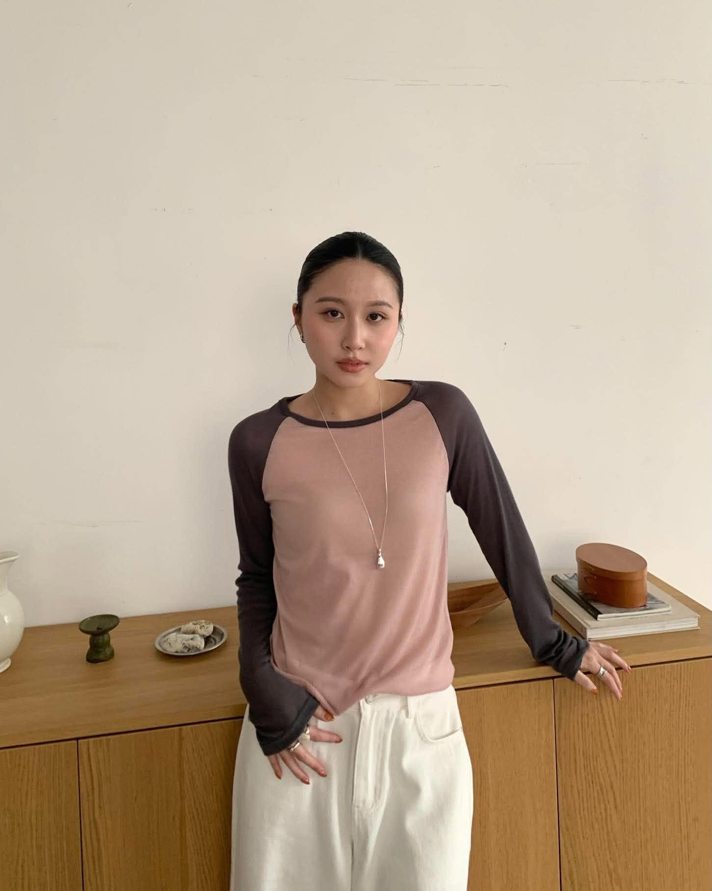 小時髦拼袖上衣 (粉)