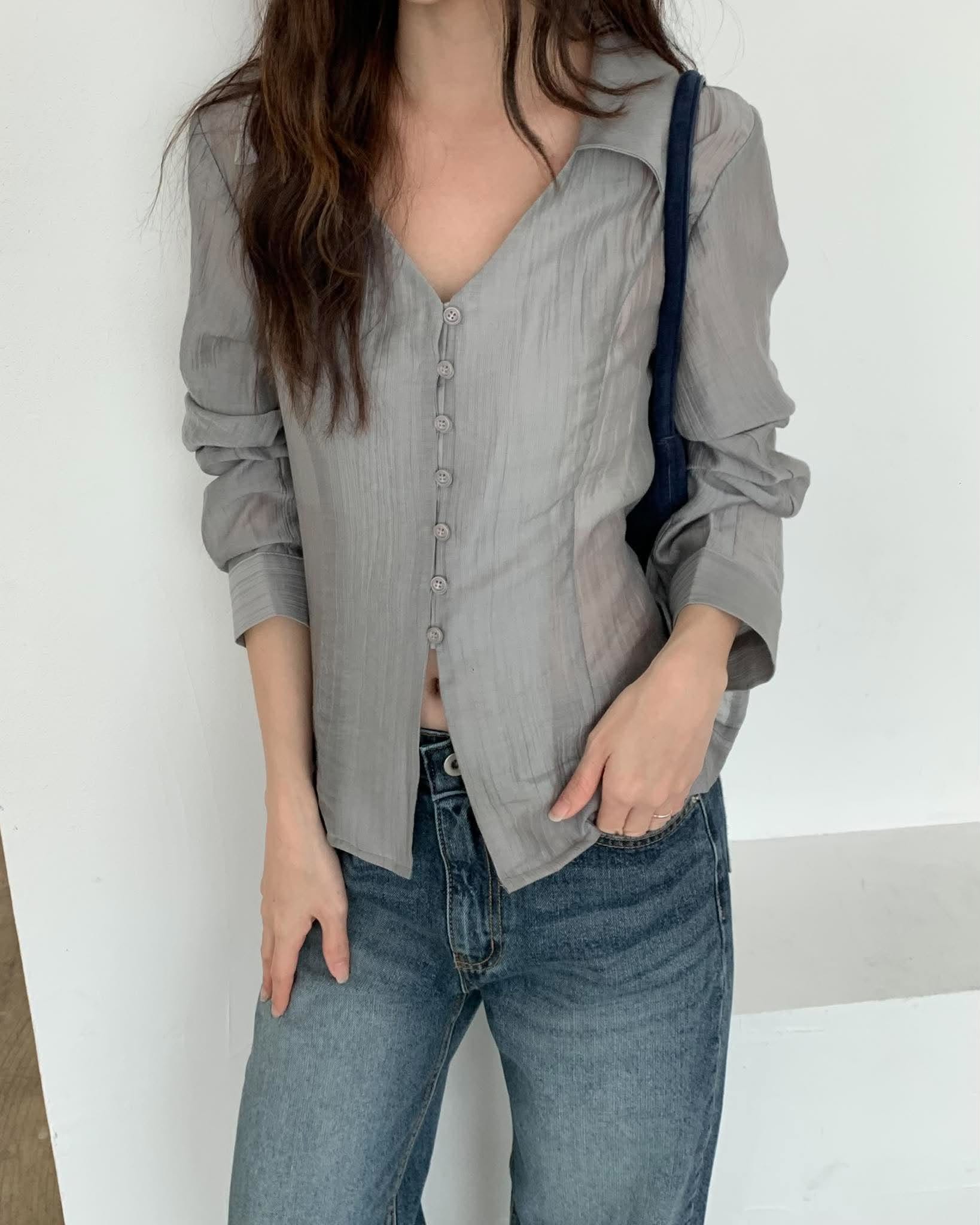女神時髦排釦造型上衣 (灰)